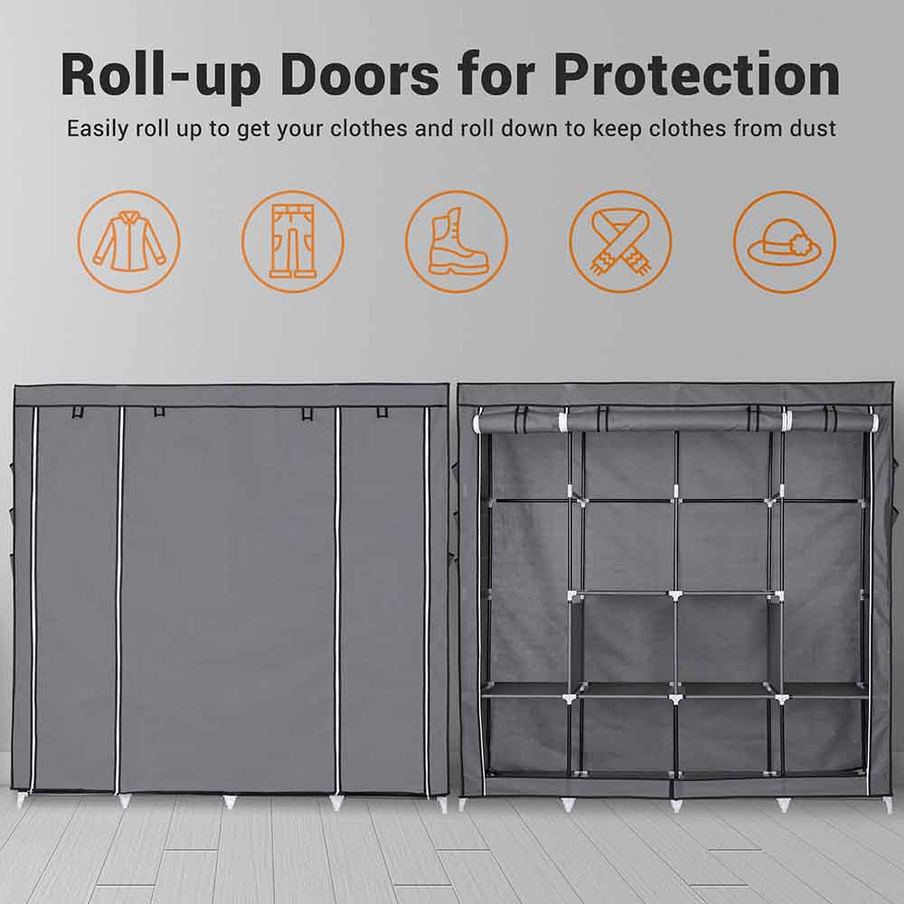 TheLAShop 70L x 19W x 70H Portable Closet Organizer Wardrobe - Foldable Storage Solution for Bedroom, Closet & Travel | Space-Saving Clothes Rack with Shelves