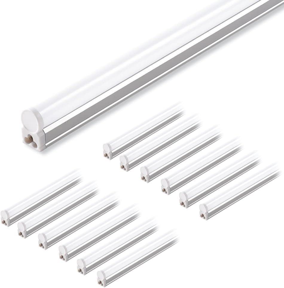 Barrina 12 Pack T5 LED Shop Light 4FT, 5000K Daylight White, 2200lm, 20W - Linkable Utility Lights for Ceiling & Under Cabinet - ETL Certified with ON/Off Switch - Perfect for Workshop, Garage, Warehouse Lighting
