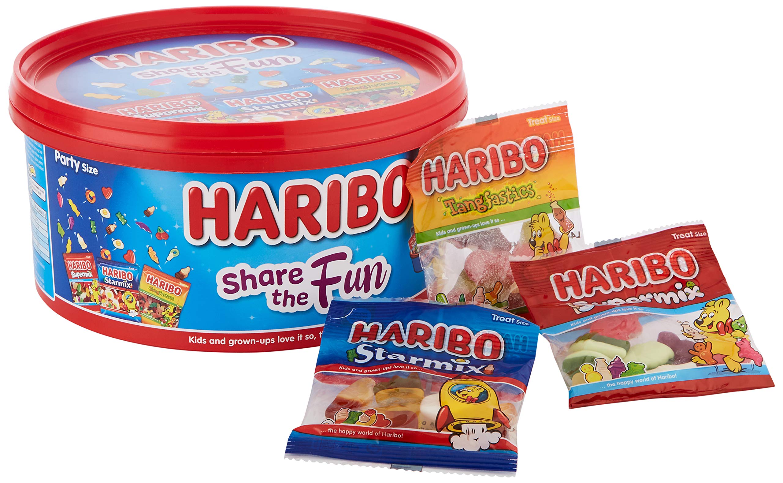 Haribo Share The Fun Mini Bags Sweets Tub, 600g - Assorted Fruit Flavored Gummy Candy for Parties, Snacks & Office Treats | Bulk Pack for Halloween, Christmas & Birthday Celebrations