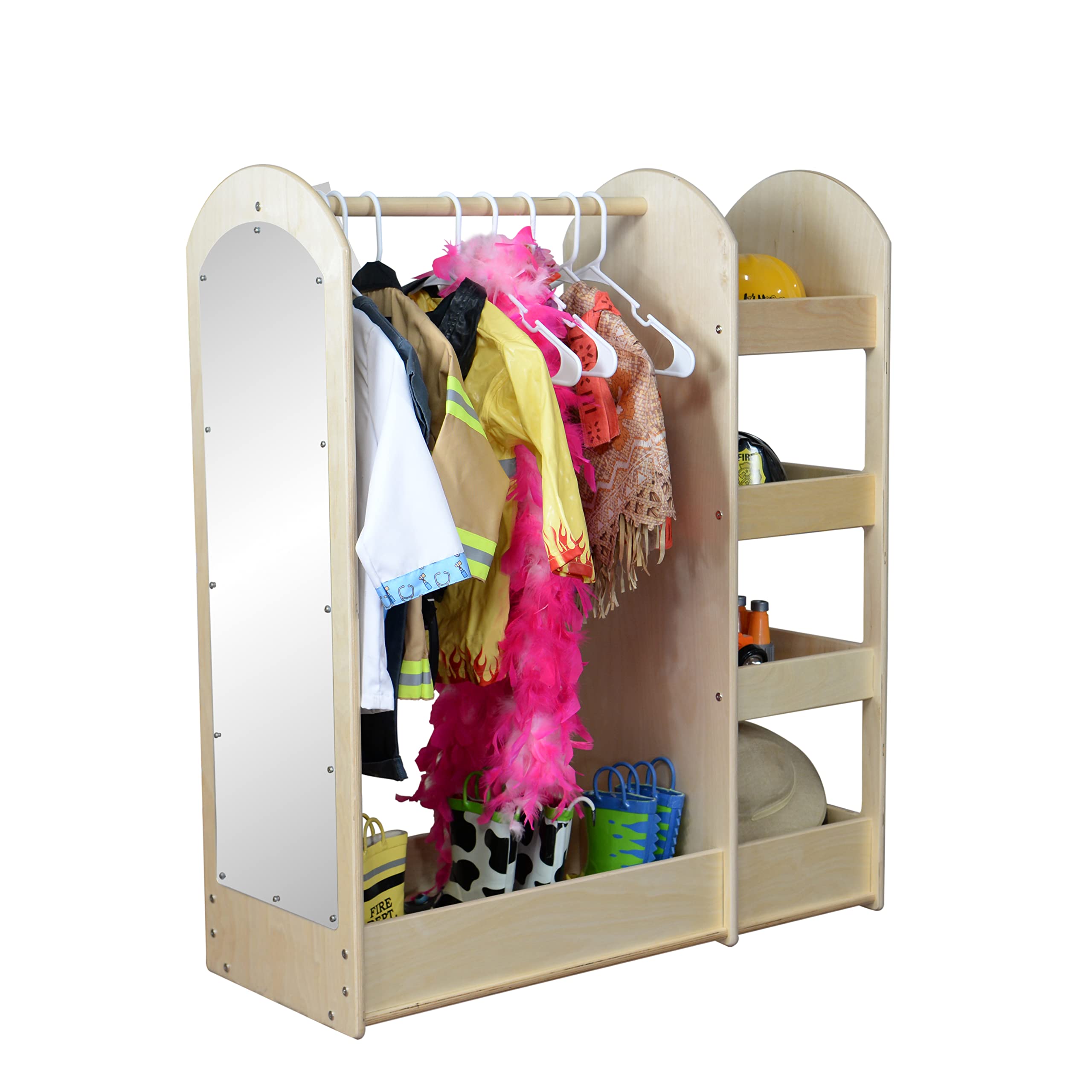 Contender Wooden Pretend Play Dress-Up Station for Kids - Montessori Toddler Closet with Mirror & Hooks for Costume Storage | Perfect for Role Play, Preschool Learning & Kids Bedroom Organization