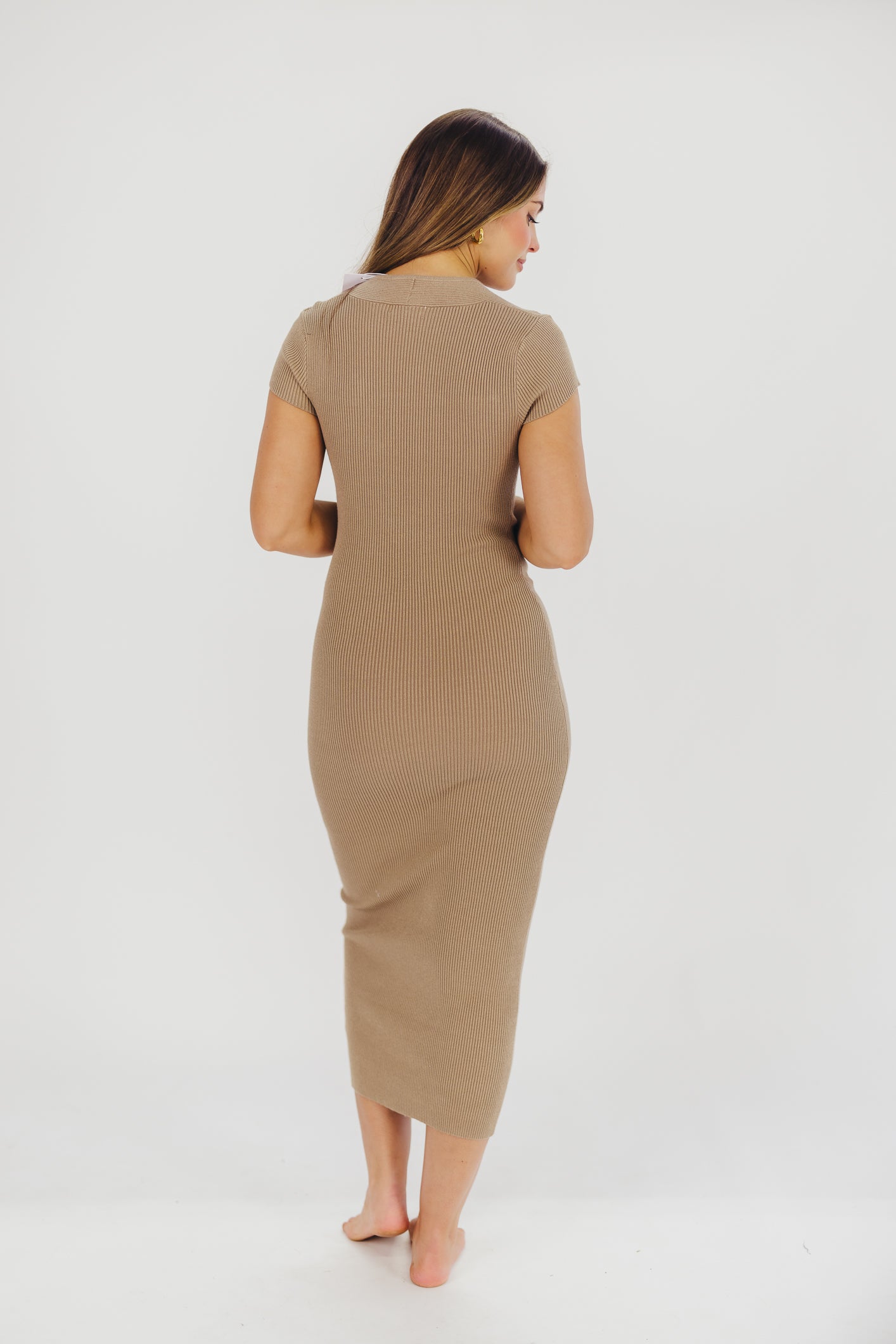 Wren Ribbed Knit Maxi Dress with Square Neckline in Taupe | Women's Plus Size XS to XL | Worth Collective Exclusive | Perfect for Date Night, Beach Coverup & Summer Weddings