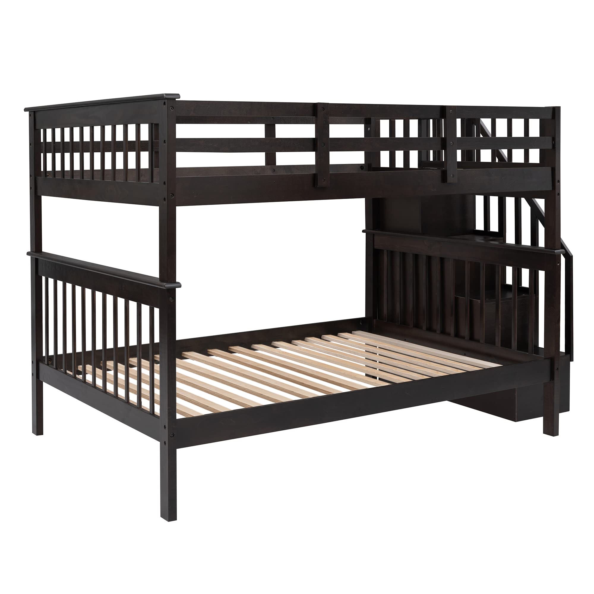 Harper & Bright Designs Full Over Full Bunk Bed with Wood Stairway - Convertible Storage Bunk Bed with Safety Guard Rail, Espresso Finish - Perfect for Kids' Bedroom, Guest Room & Space-Saving Solutions