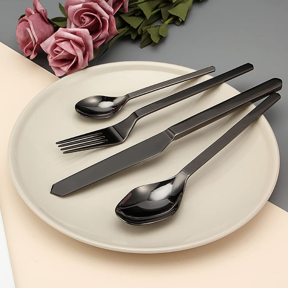 24-Piece Stainless Steel Flatware Set for 6 - Cool Black Modern Cutlery Set with Spoons & Forks | Dishwasher Safe Silverware for Home, Kitchen & Restaurant Dining | Perfect for Everyday Meals, Dinner Parties & Gifts