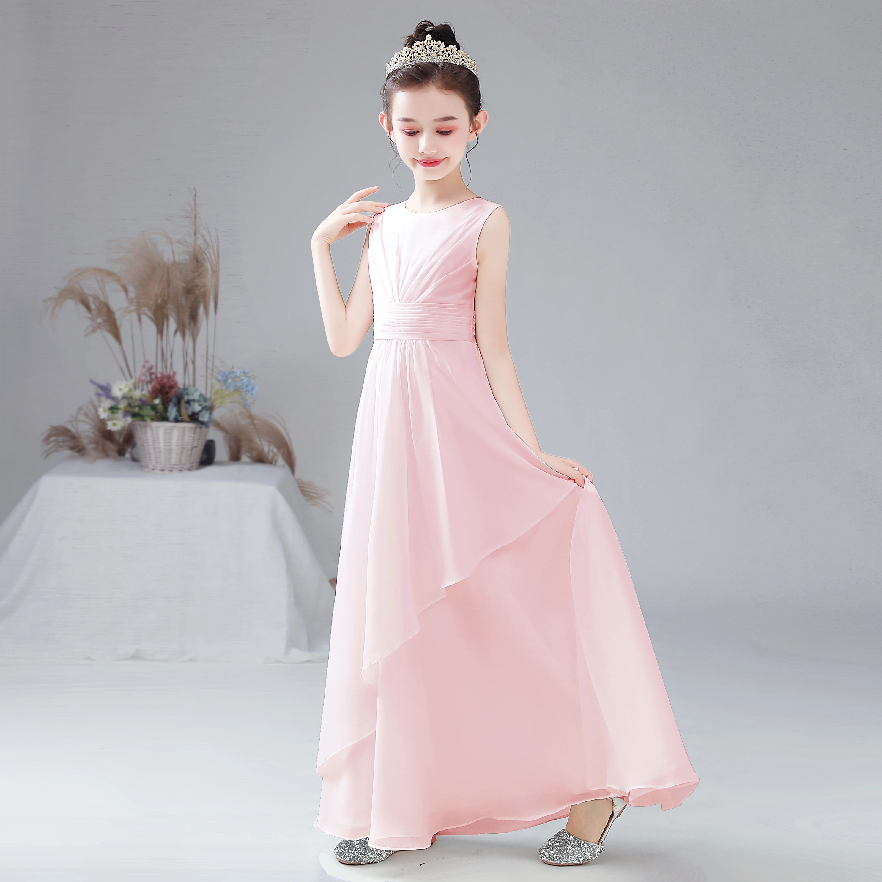 2024 Elegant Chiffon Flower Girl Dress for Weddings | First Communion Gown | Junior Bridesmaid Outfit | Perfect for Church Ceremonies, Birthday Parties & Special Occasions