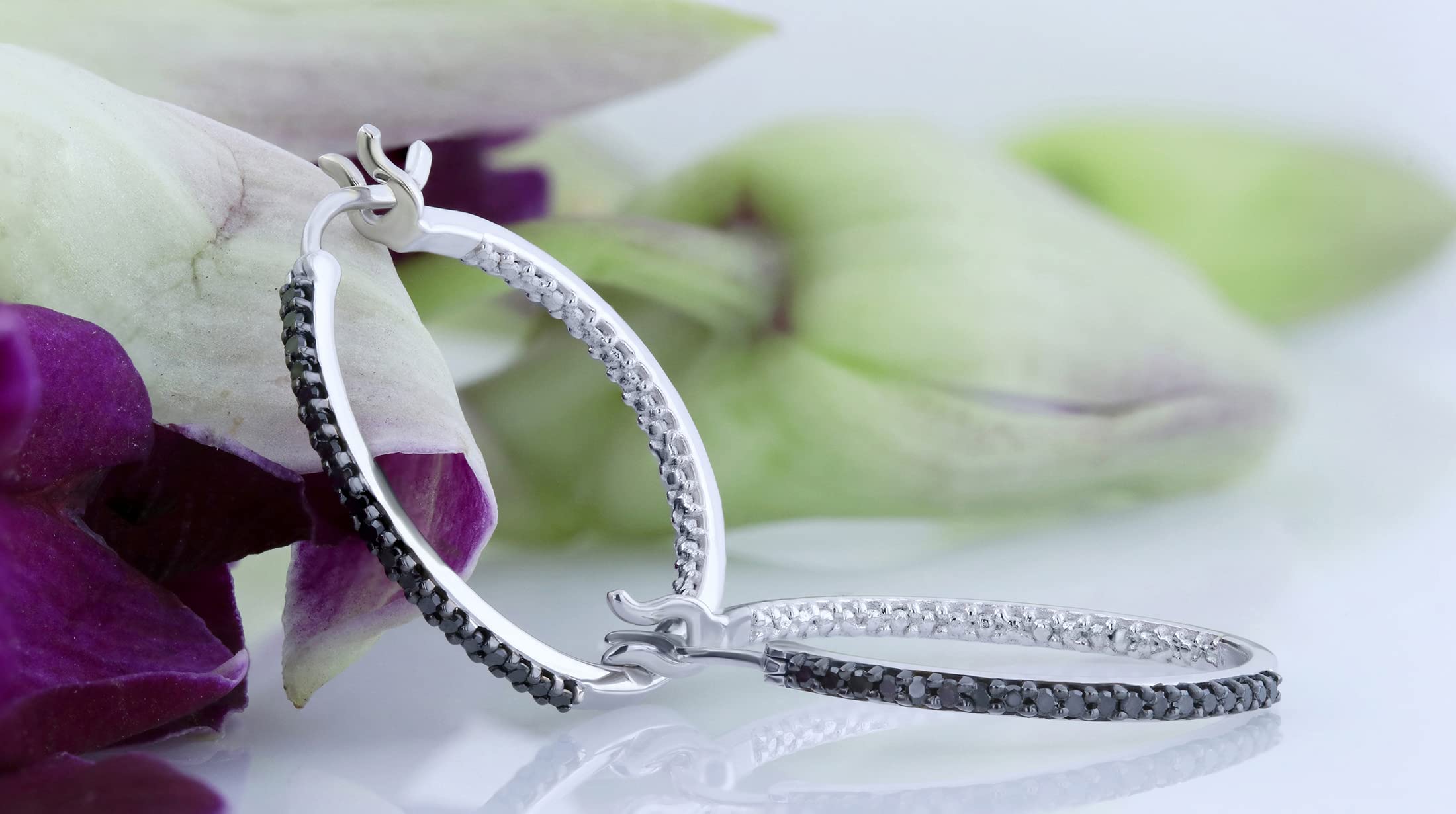 Dazzlingrock Collection 0.20 Carat Round Cut Black Diamond Hoop Earrings for Women - Sterling Silver 925, Elegant Everyday Jewelry for Work, Party & Special Occasions