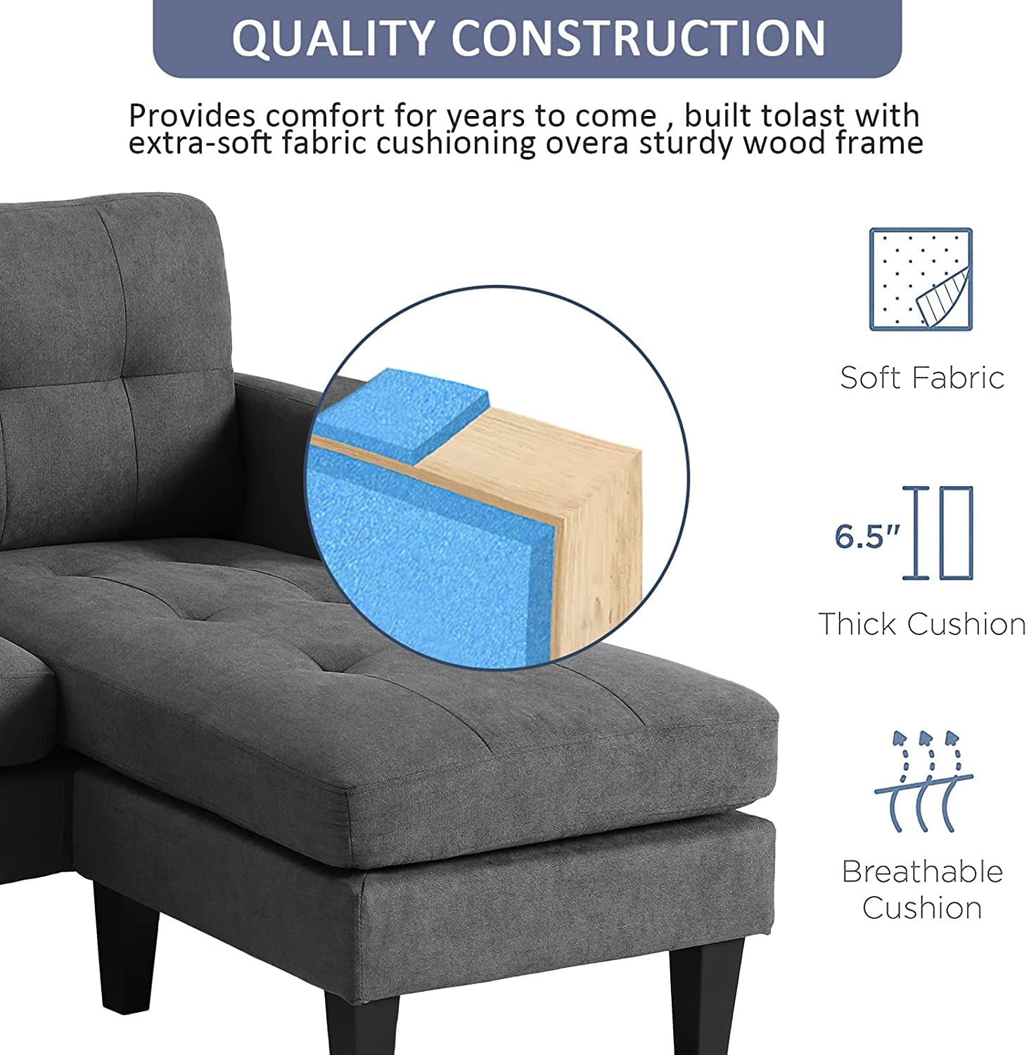 Mid-Century Modern Sofa Set with Loveseat & Lounge Chair - Retro Living Room Furniture (Gray) | Perfect for Small Spaces, Apartments & Contemporary Home Decor
