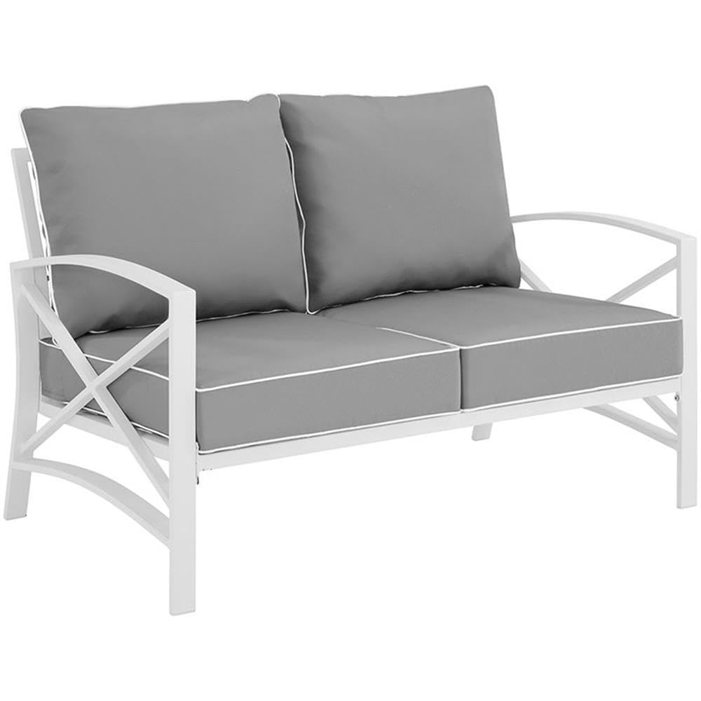 Gray and White Traditional Patio Loveseat - Outdoor Garden Furniture for Relaxing in Backyard, Porch or Balcony