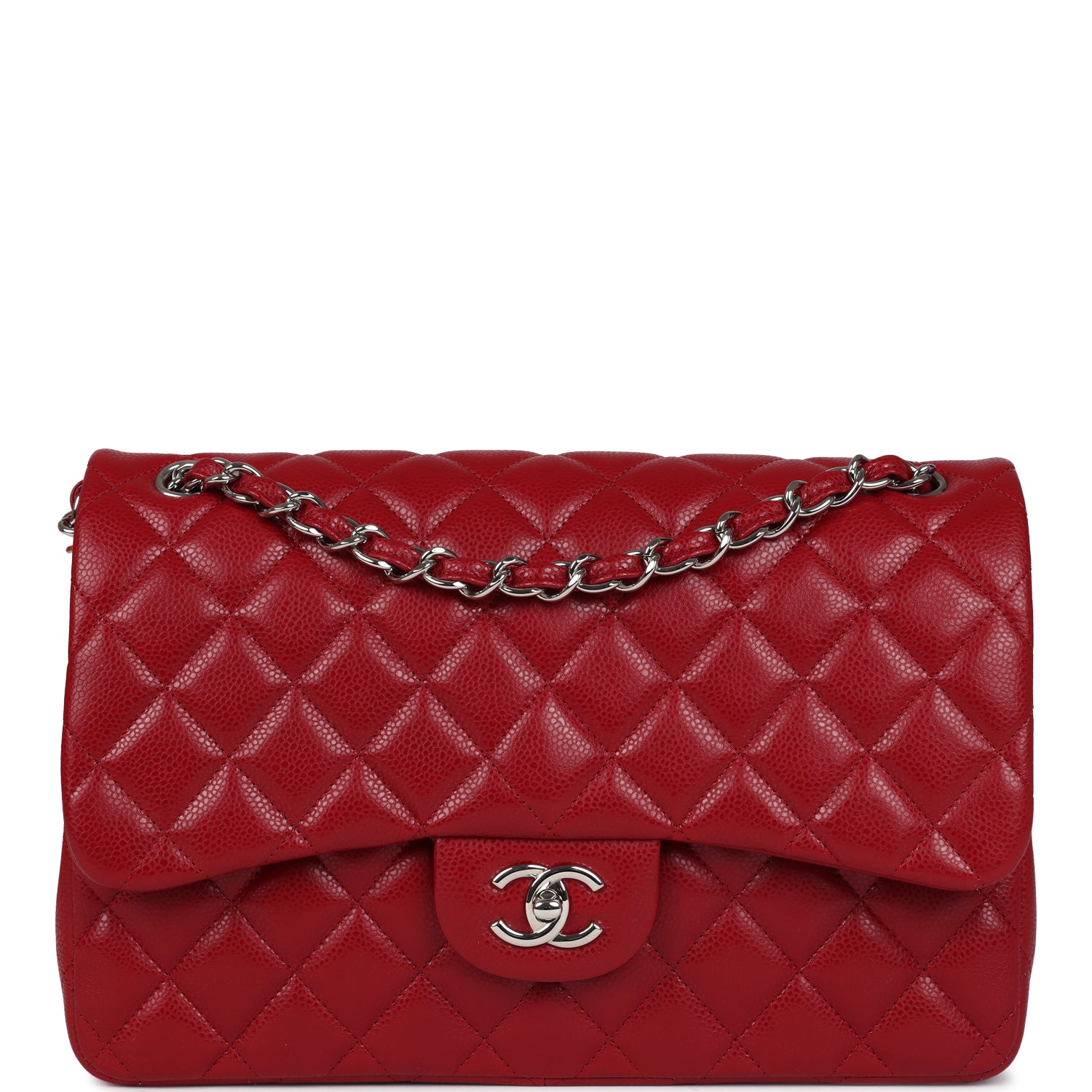 Chanel Jumbo Classic Double Flap Bag Red Caviar Silver Hardware - Luxury Leather Shoulder Bag for Women, Perfect for Parties, Weddings & Special Occasions