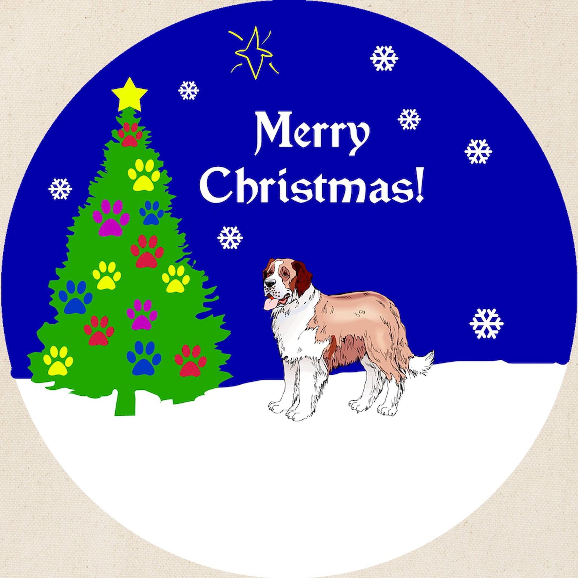 St Bernard Christmas Tote Bag - Natural Canvas Reusable Shopping Bag for Holiday Gifts, Groceries & Everyday Use