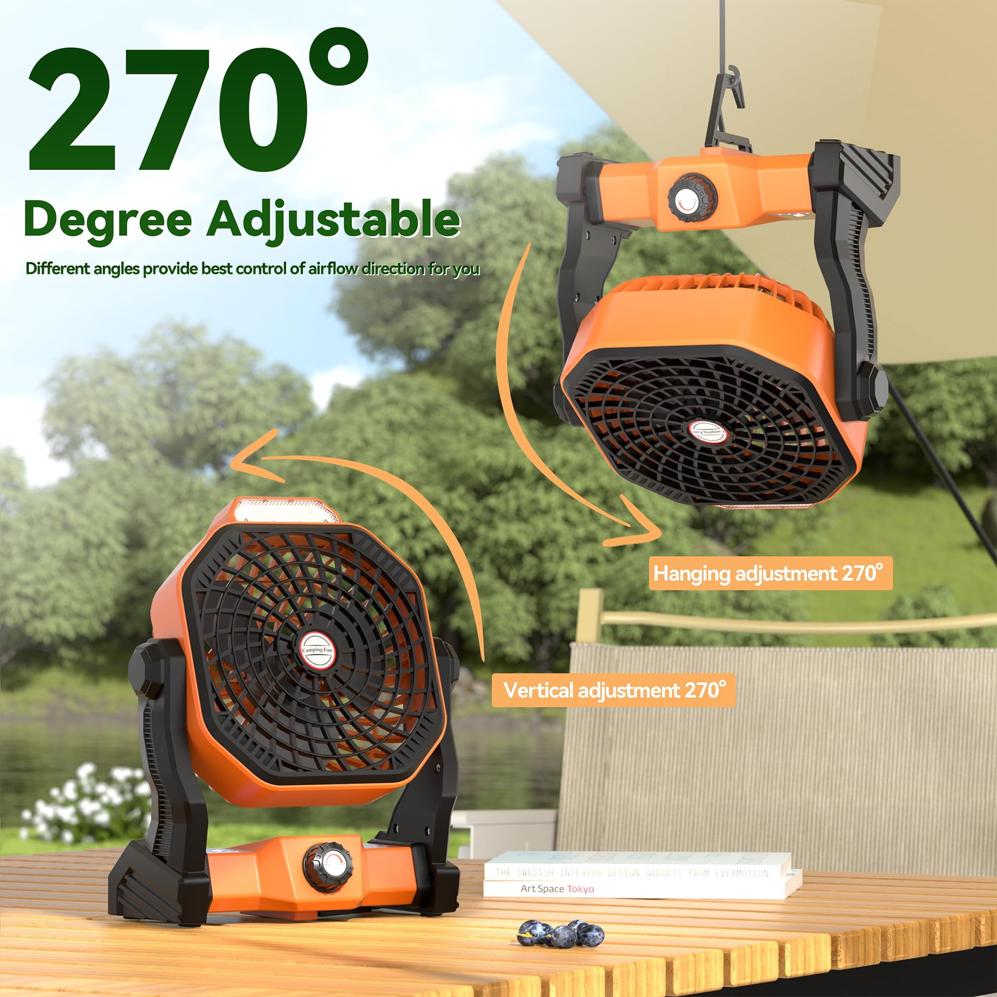 Rechargeable Camping Fan with LED Lantern - 10400mAh Battery Powered Portable Tent Fan for Outdoor Travel, Home, Office & Desk Use - Essential Personal Cooling Fan for Camping, Hiking & Emergency Situations