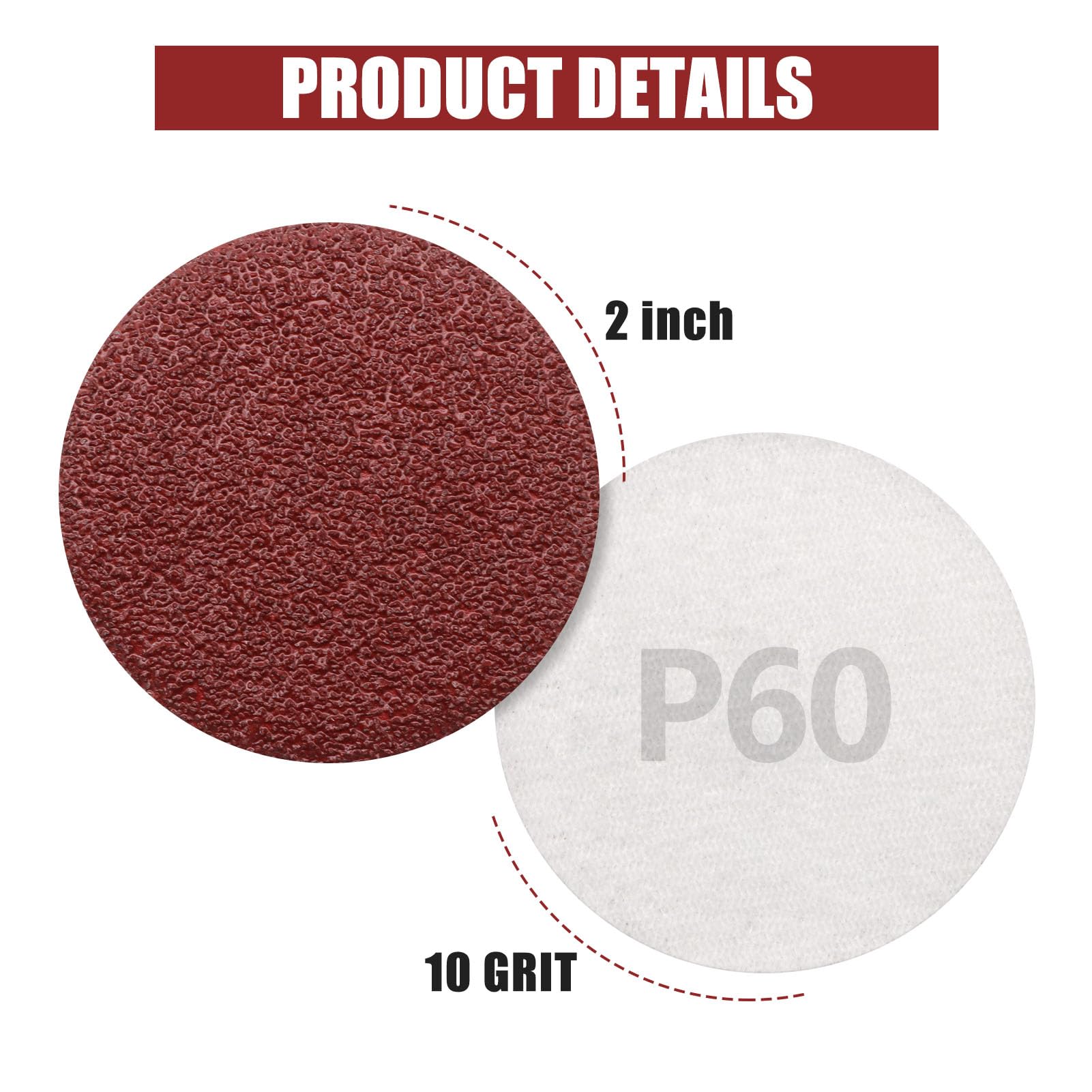 ZEHIQ 120pcs 2 Inch Sanding Discs 60 Grit Hook and Loop - Alumina Orbital Sander Pads No Hole for Sanders, Drill Grinder & Rotary Tools - Perfect for Woodworking, Metal Polishing & DIY Projects