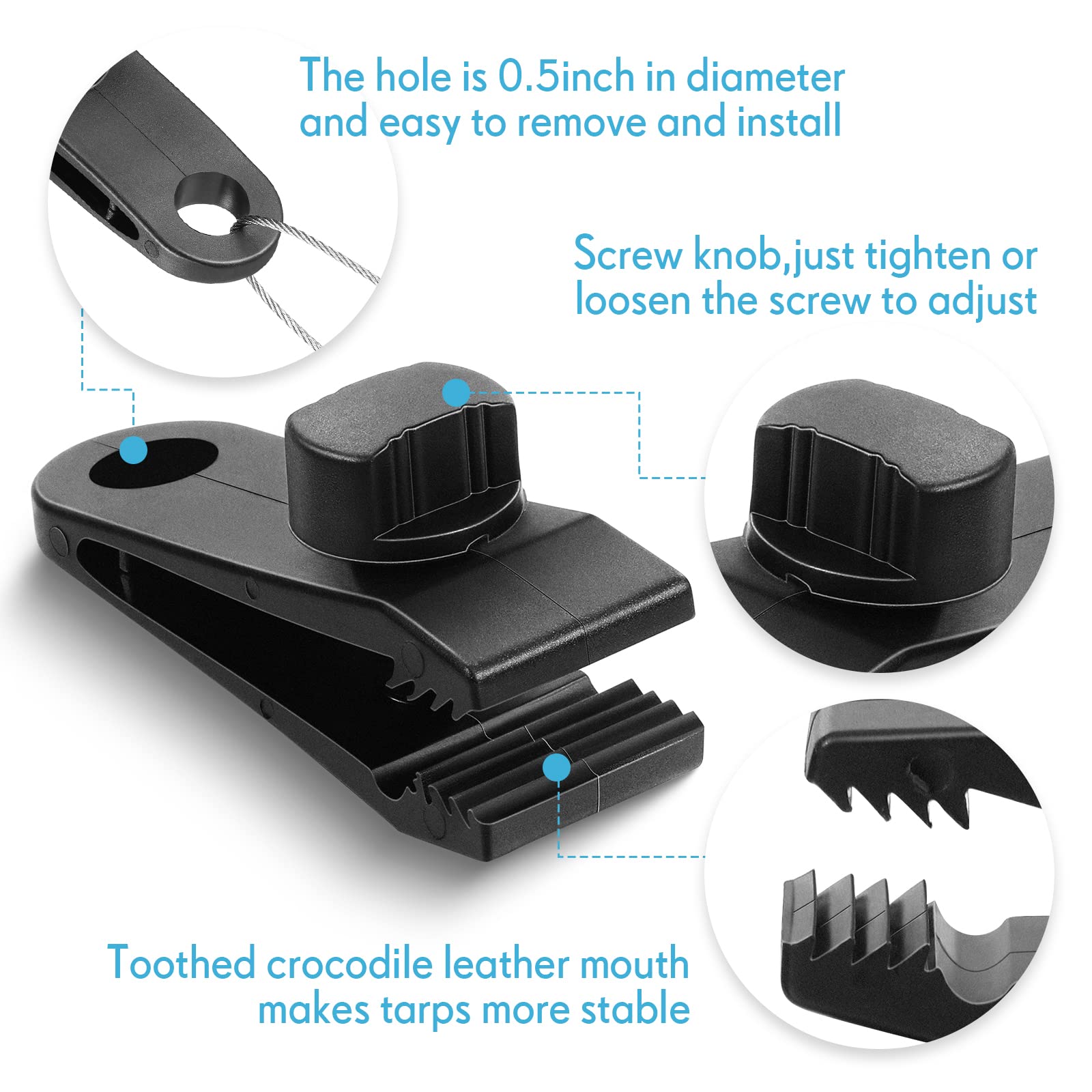 Heavy Duty Tarp Clips 60 Pack - Yalikop Thumb Screw Lock Clamps for Camping, Pool Covers, Boat & Canopy Tarps - Secure Tent, Awning, Hammock & Swimming Pool Protection - Perfect for Outdoor Adventures & Storm Protection
