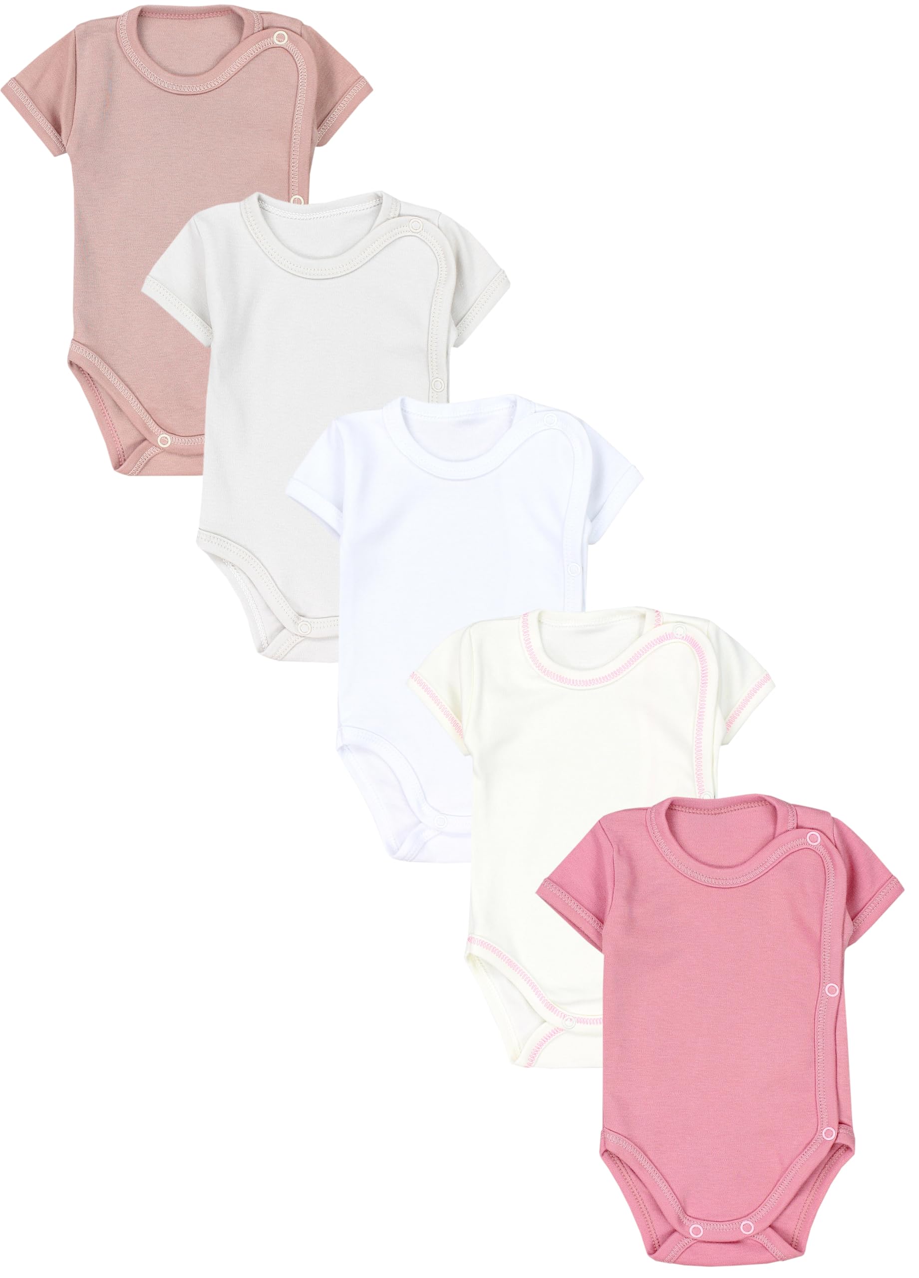 TupTam 5-Pack Short Sleeve Wrap Bodysuits for Newborns - Soft Cotton Baby Onesies with Front Snap Closure | Perfect for Daily Wear, Playtime & Photo Shoots