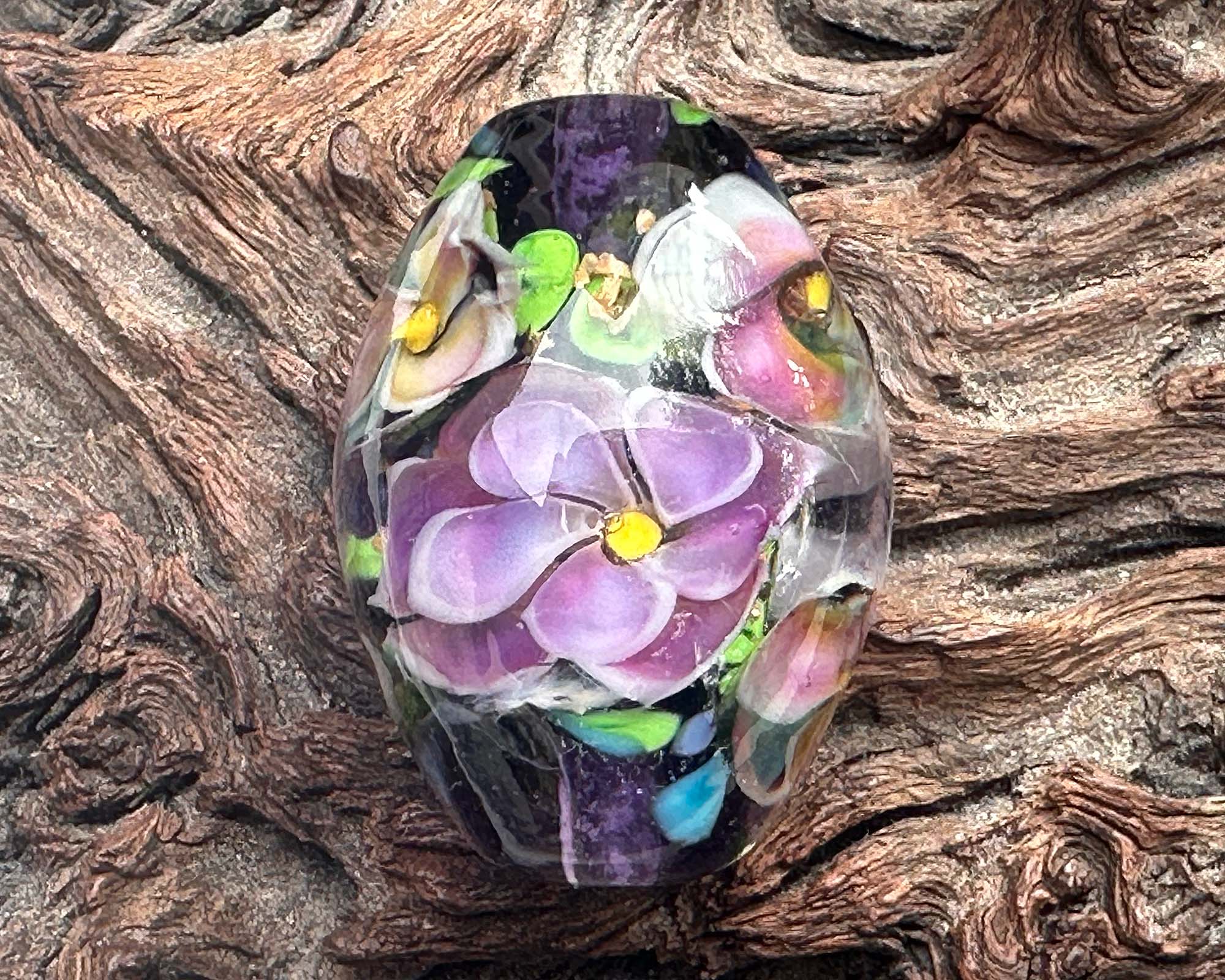 Purple Gold Floral Lampwork Glass Focal Bead for Jewelry Making - Handcrafted Artisan Beads for Necklaces, Bracelets & DIY Crafts | Perfect for Bohemian Style Accessories