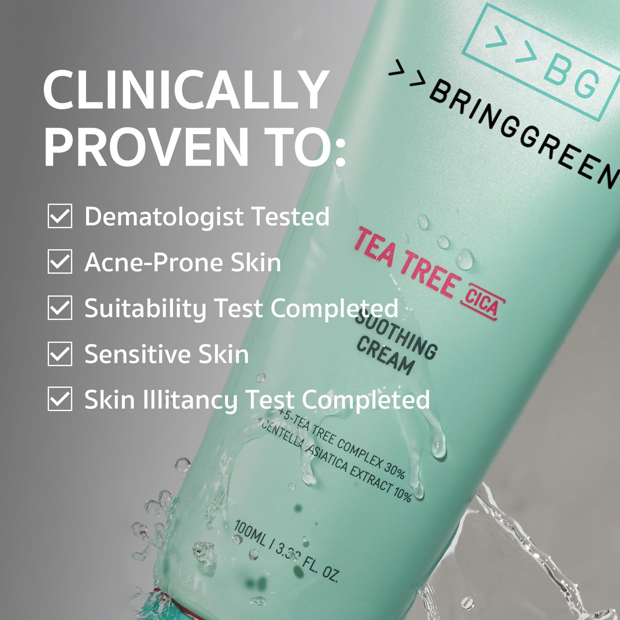 BRING GREEN Tea Tree Cica Soothing Cream 100ml - Korean Skin Care for Acne, Blackheads & Pores | Calming Moisturizer for Sensitive & Troubled Skin | Face Cream for Daily Hydration & Redness Relief | Perfect for Post-Shaving & Sunburn Recovery