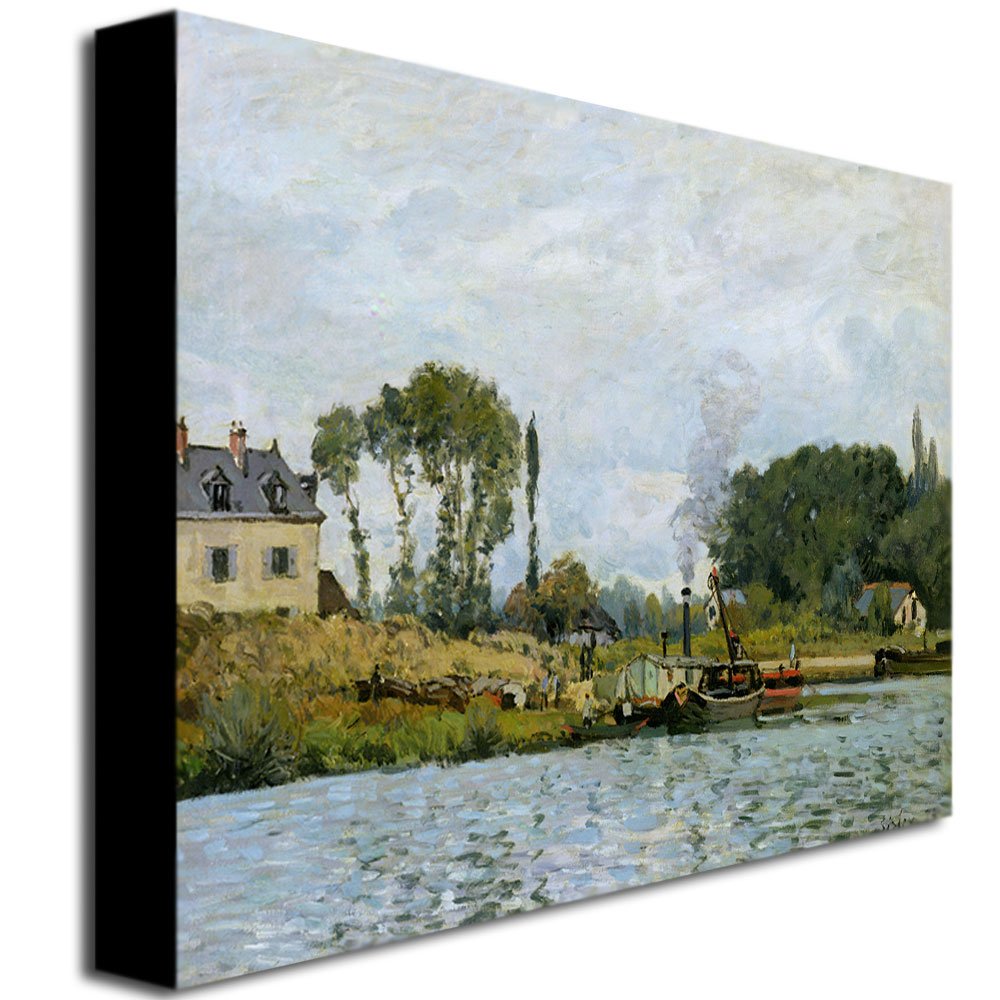 Trademark Fine Art Alfred Sisley Boats at Bougival 1873 Canvas Wall Art Print - Ready to Hang - Impressionist Landscape Painting for Living Room, Bedroom & Office Decor