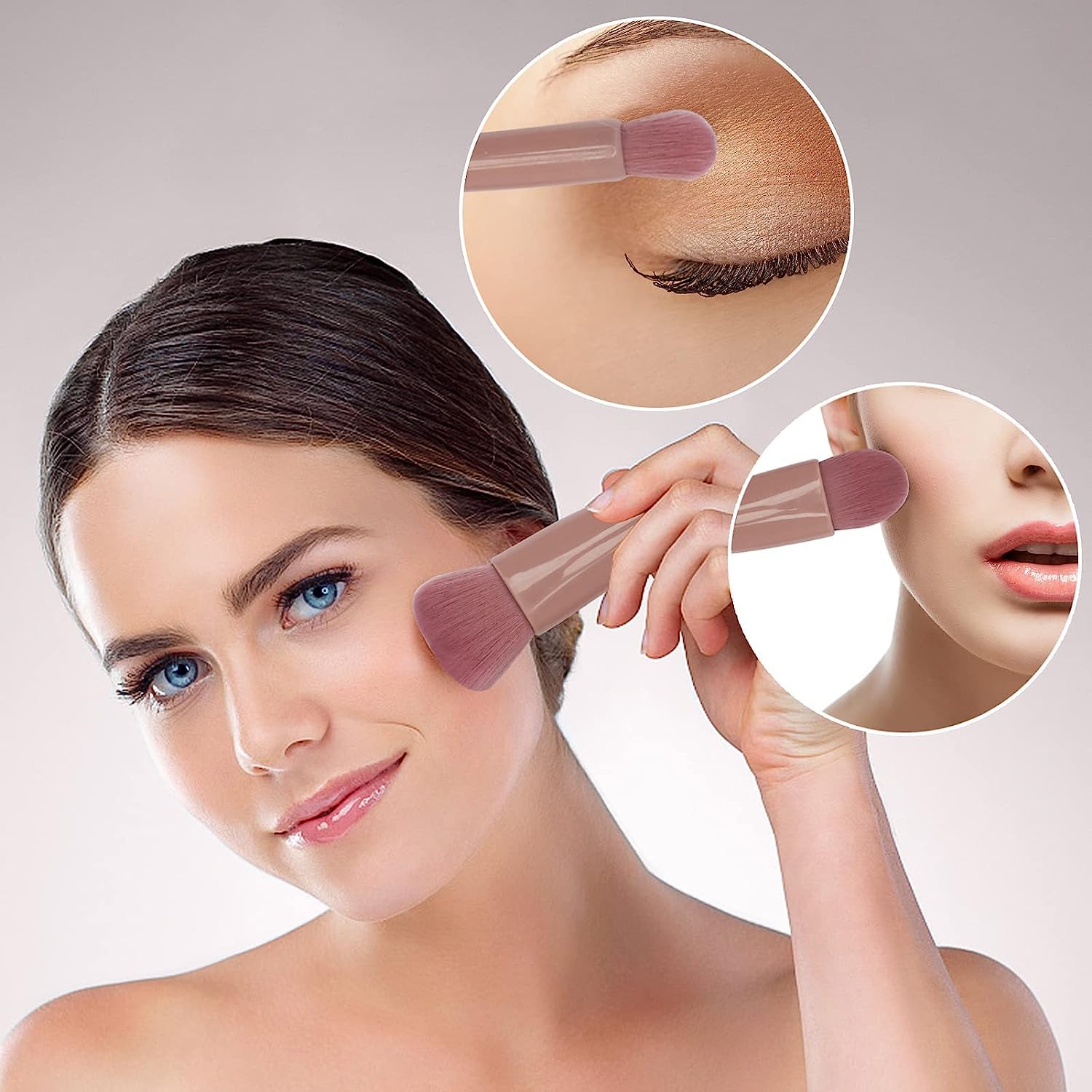Bhavyam Travel Makeup Brush Set with Mirror for Women & Girls - Portable Cosmetic Brush Kit with Small Plastic Mirror (Shape 2) - Perfect for On-the-Go Makeup & Travel Essentials