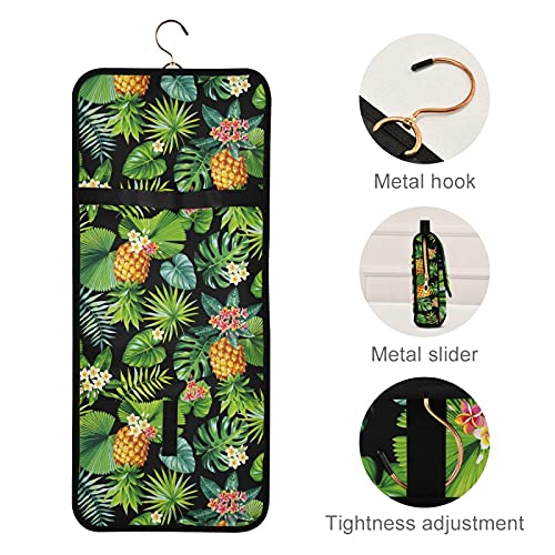 MNSRUU Hanging Travel Toiletry Bag Set - 3 PCS Clear Makeup Organizer with Tropical Hawaiian Pineapple & Palm Leaf Design | Perfect for Vacation, Beach Trips & Cosmetic Storage