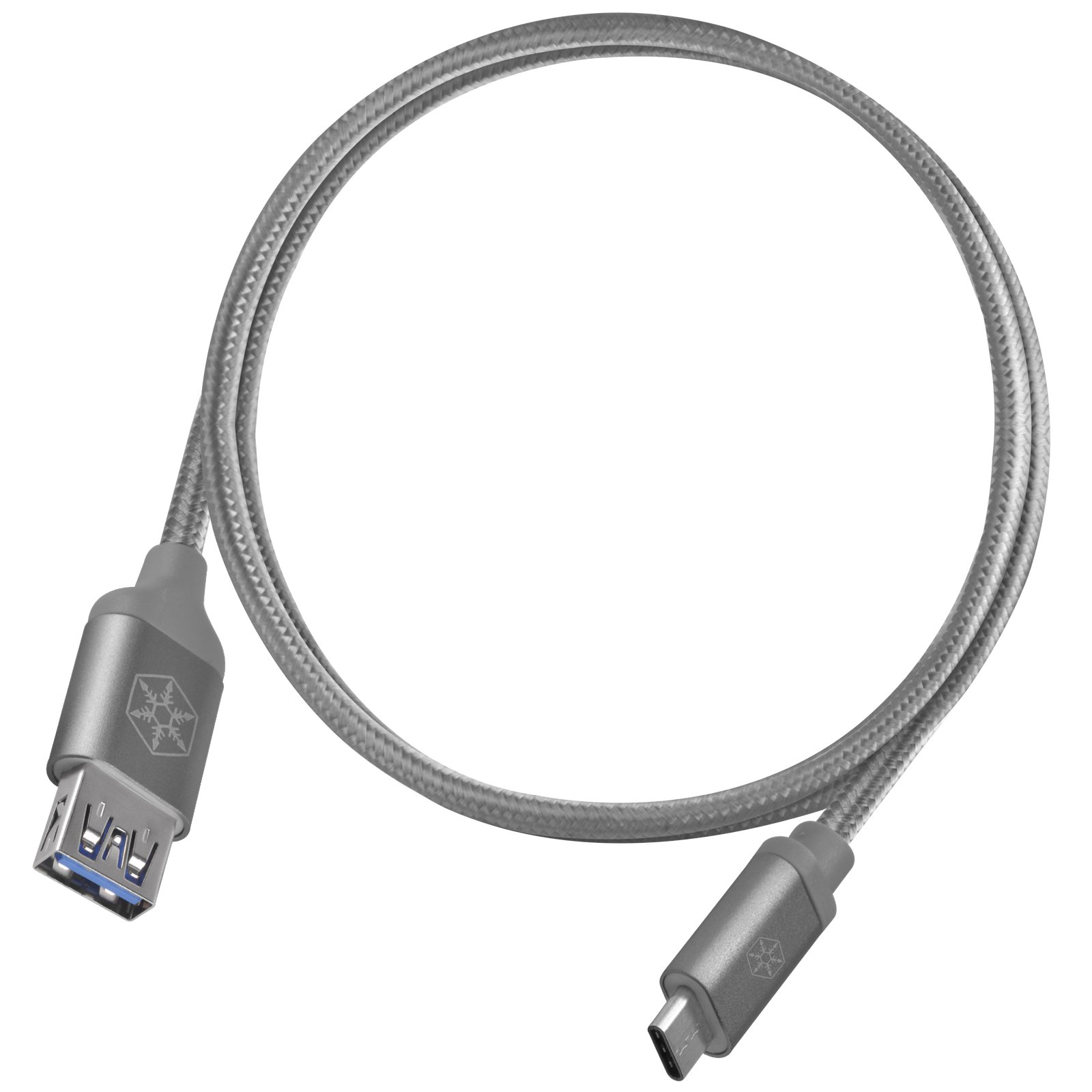 SilverStone SST-CPU05C-500 Reversible USB-C to USB-A Cable - 0.5m Nylon Braided Fast Charging & Data Sync Cord for Smartphones, Tablets & Laptops - Durable Charcoal Gray Cable for Home, Office & Travel Use