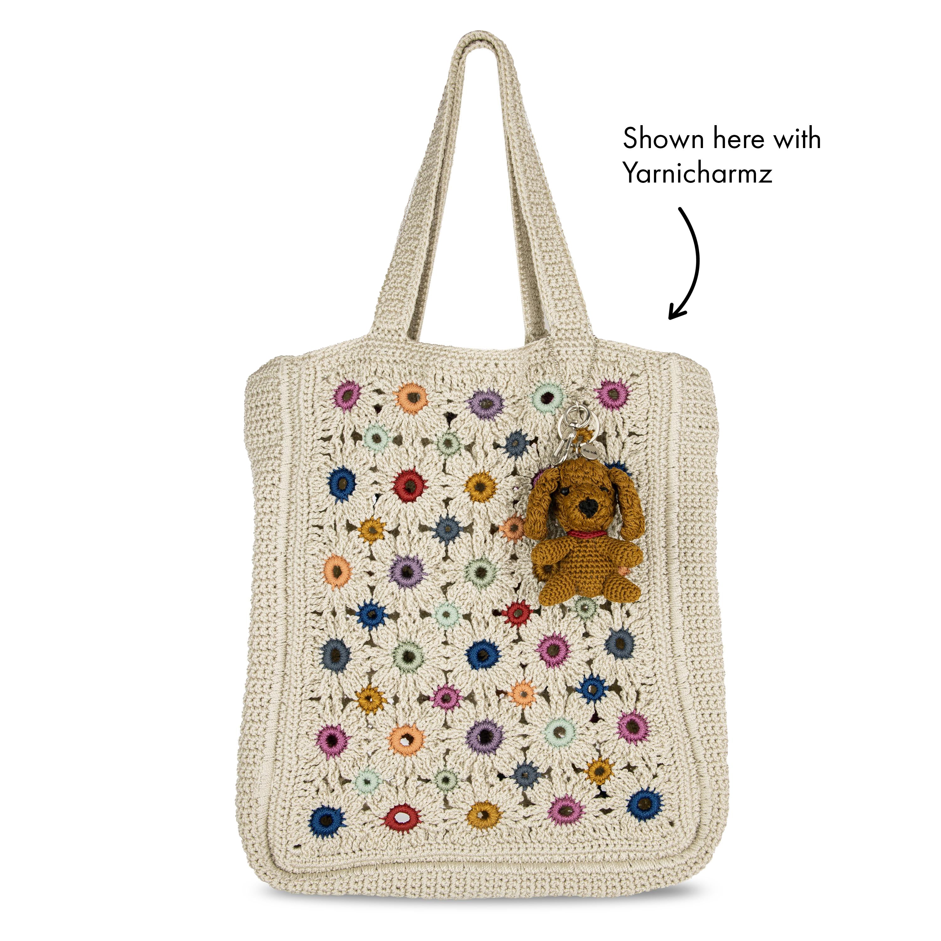 Handmade Crochet Market Tote Bag with Natural Multi-Flower Design - Perfect for Grocery Shopping, Beach Trips & Farmers Market