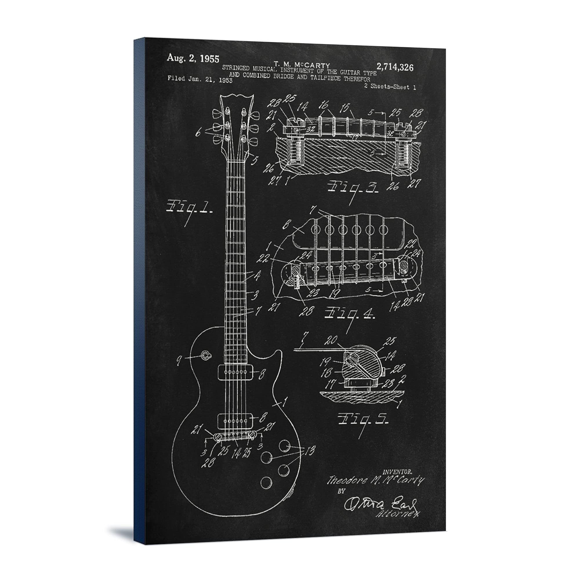 Lantern Press Blackboard Patent Guitar Art Print - 16x24 Wrapped Canvas Wall Decor for Living Room, Bedroom & Office