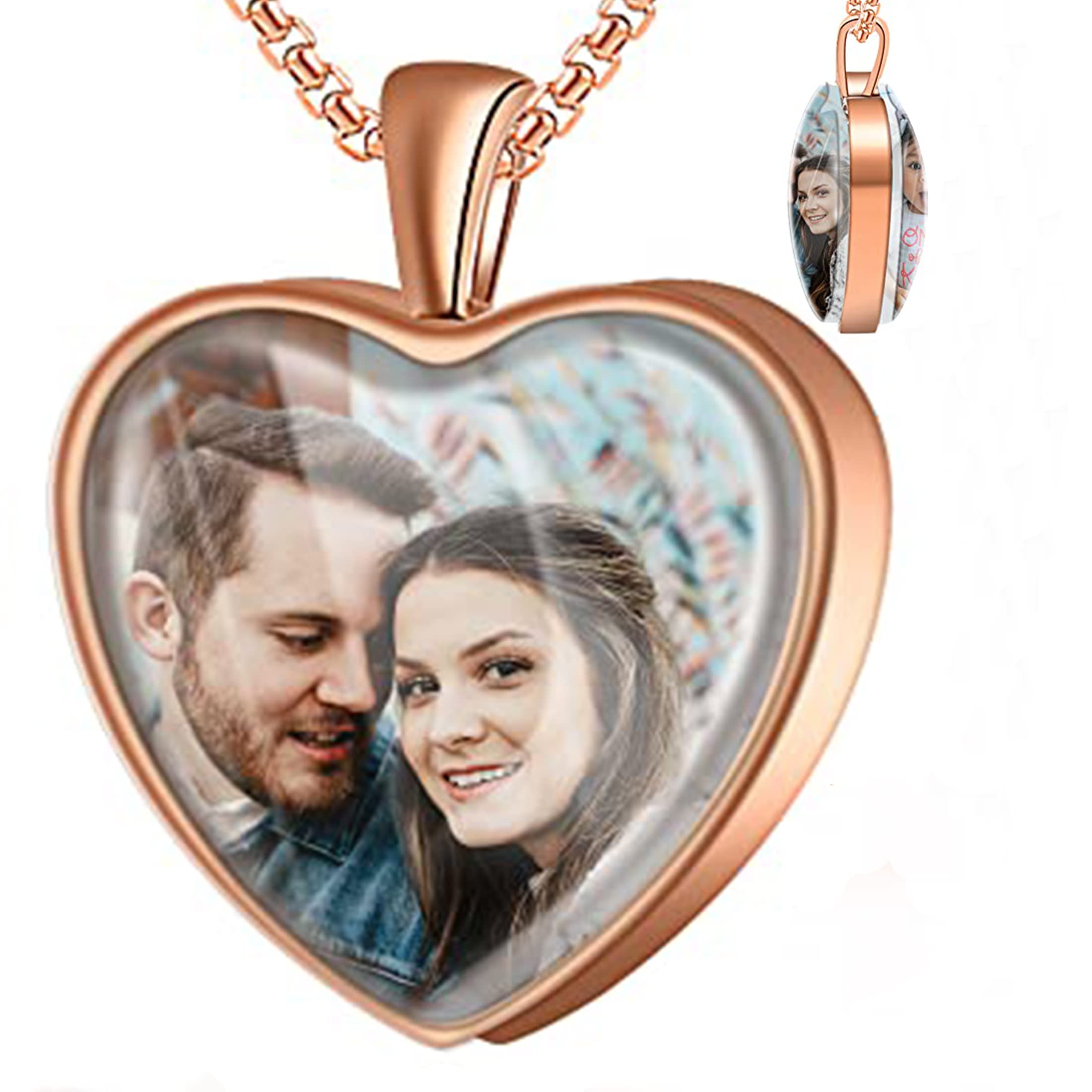 Fanery Sue Customized Double-Sided Photo Necklace - Personalized Picture Pendant for Women & Men - Engravable Memorial Jewelry with Your Cherished Memories - Perfect Anniversary, Valentine's & Romantic Gift for Couples