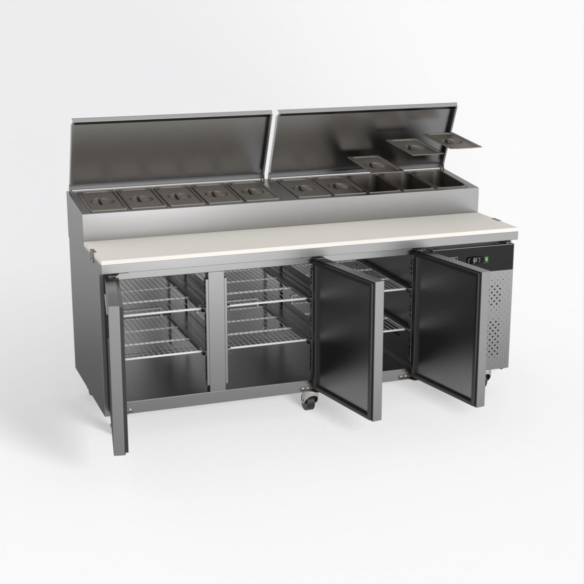 AG 3 Door Commercial Saladette Refrigerator - Holds 10 x 1/3 GN Trays - Perfect for Restaurants, Delis & Catering Businesses