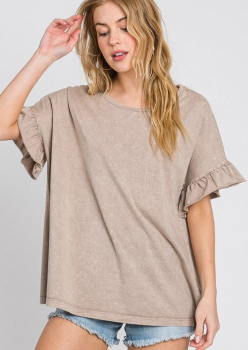 Stylish All-Day Comfort Ruffled Sleeve T-Shirt | Made in USA | Perfect for Casual Outings, Office Wear & Weekend Brunch