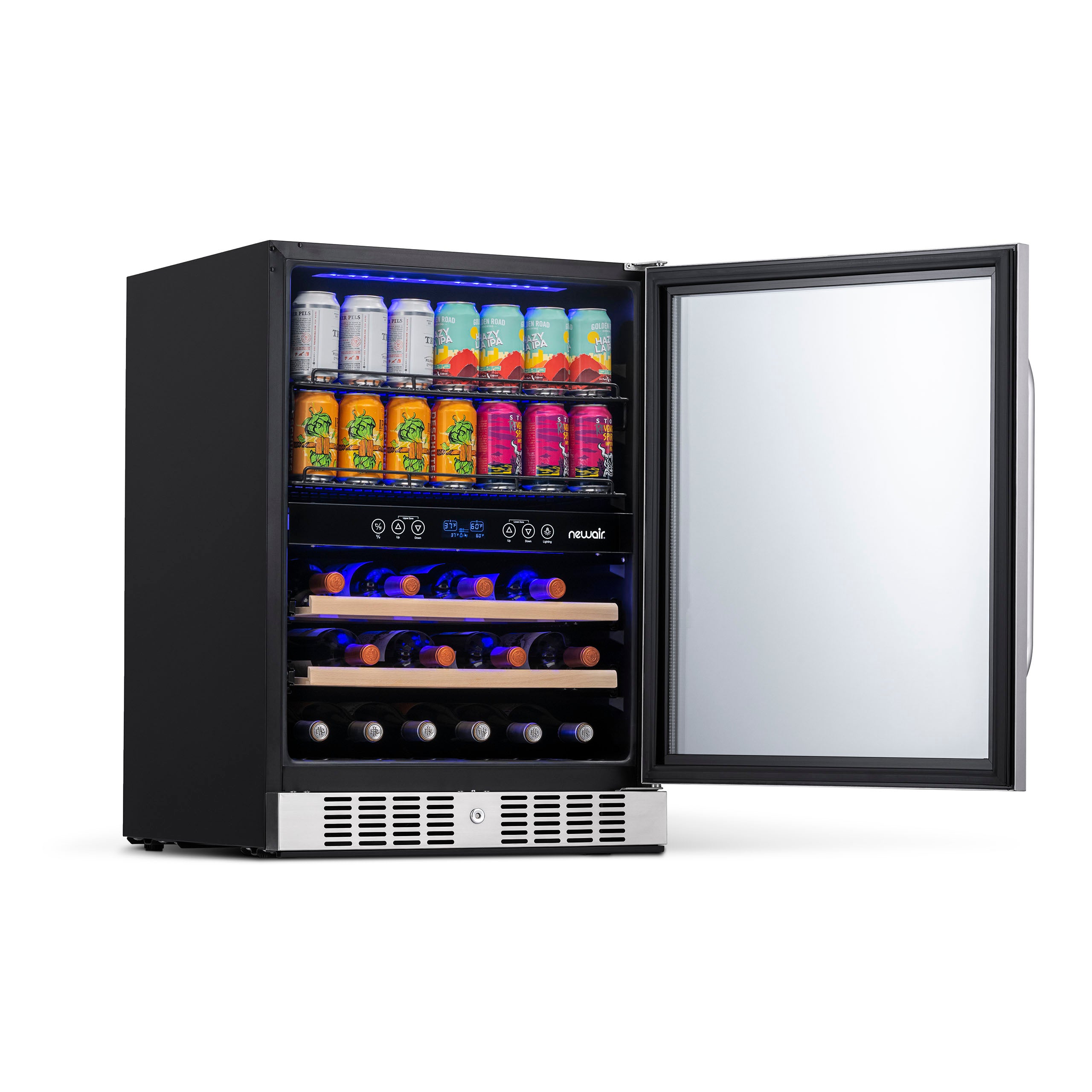 Newair® 70 Can 20 Bottle Dual Zone Beverage Refrigerator - Built-in Wine Cooler & Beer Fridge for Home Bar, Kitchen, or Office Use