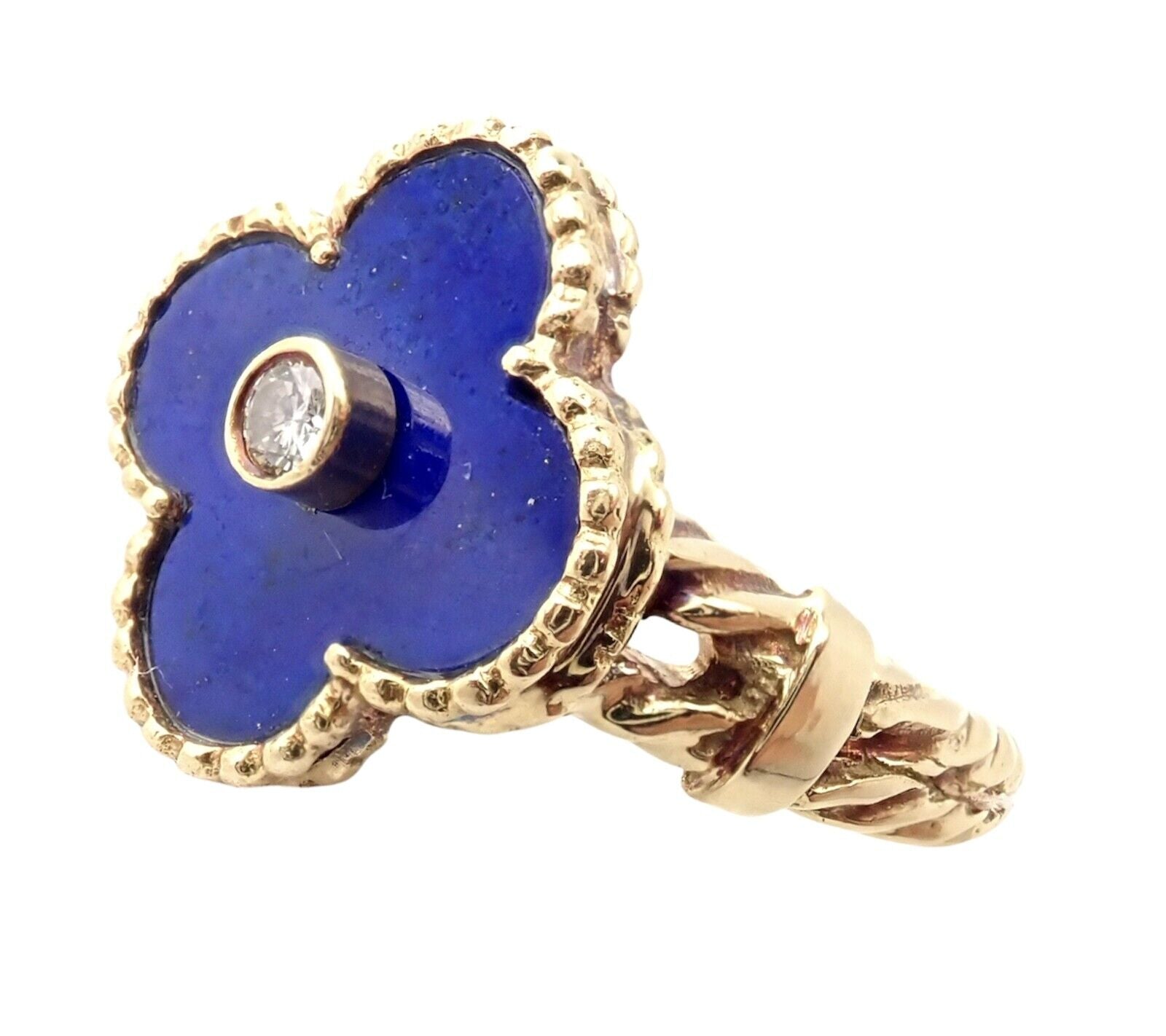 Van Cleef & Arpels Alhambra 18k Yellow Gold Lapis Lazuli Diamond Ring - Size 5.75 | Luxury Jewelry for Women, Elegant Gift for Anniversary, Birthday & Special Occasions