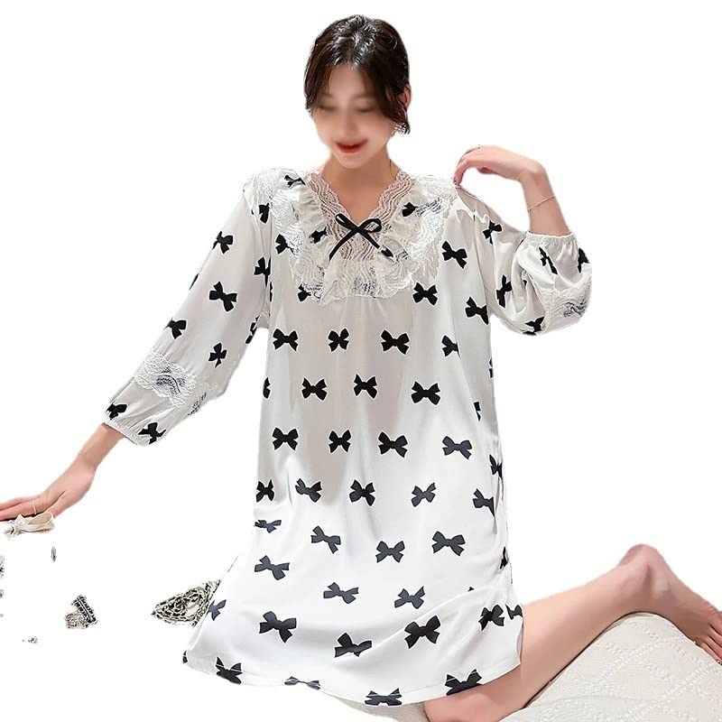 Women's Satin Lace Nightdress - Soft Printed Sleepwear & Casual Pajama Set for Homewear (White, One Size) - Perfect for Relaxing at Home, Lounging & Comfortable Sleep