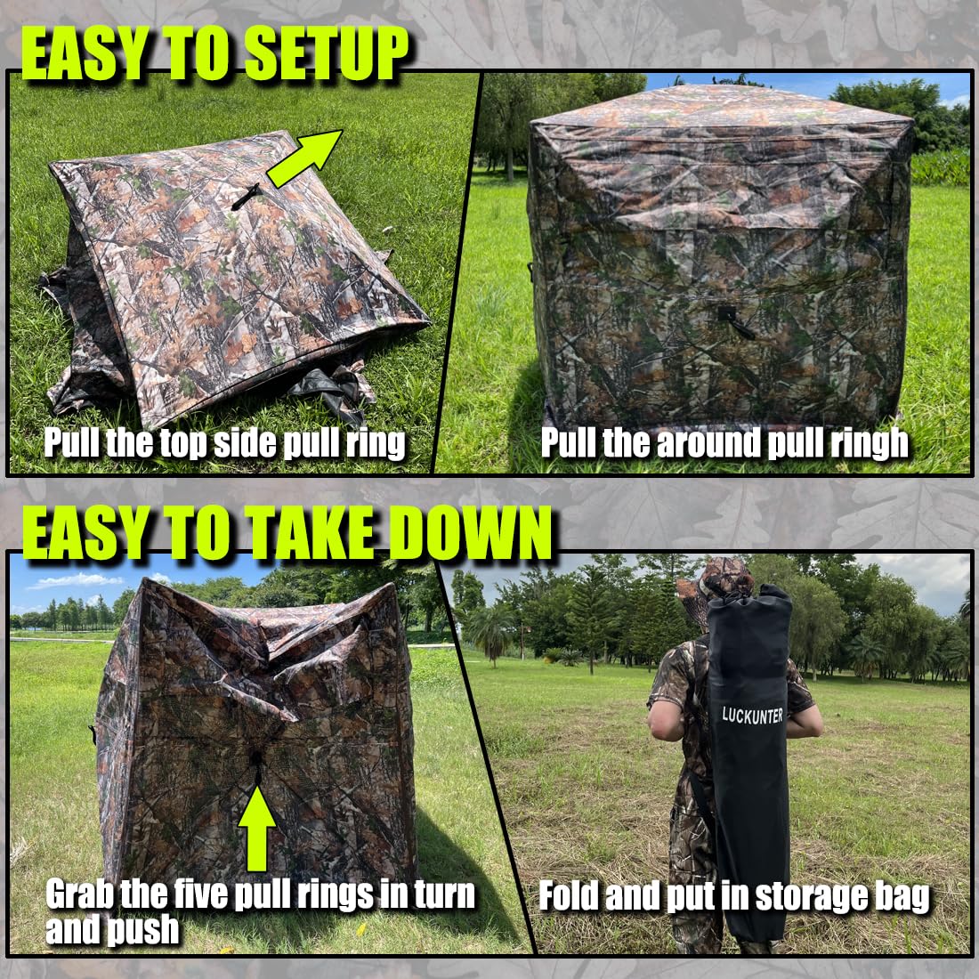 360 Degree See Through Hunting Blind for Turkey & Deer - 2/3/4 Person Pop Up Ground Blind with Camouflage Design | Perfect for Bow Hunting, Wildlife Observation & Outdoor Adventures