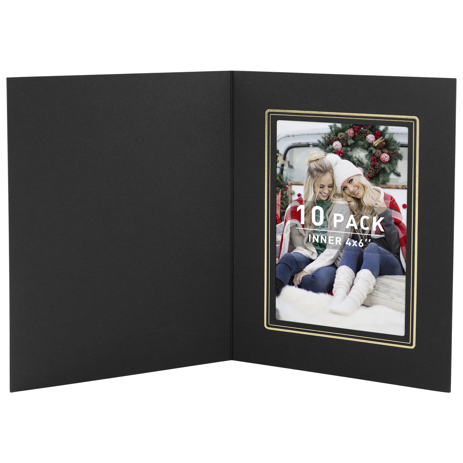 Golden State Art 4x6 Photo Folders - Pack of 10 Cardboard Picture Frames with Gold Lining for Greeting Cards & Invitations | Perfect for Graduation, Christmas, Wedding & Special Events (Black with Gold Trim) | Display Memories, Party Decor, Gift Enclosures