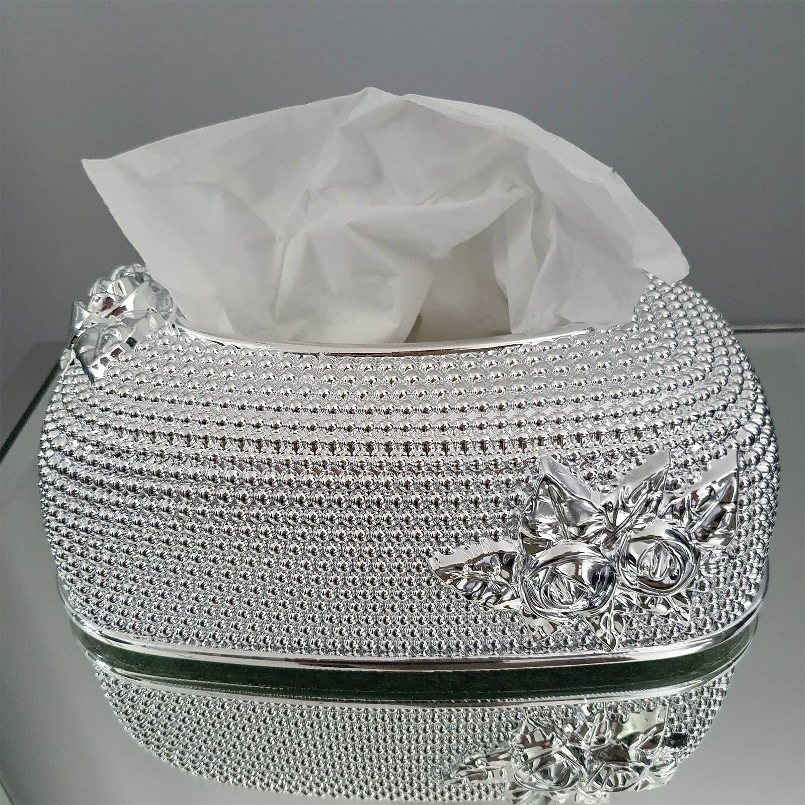 Victorian Style Silver Plastic Tissue Box Cover - Elegant Rectangular Napkin Holder for Bathroom, Bedroom, Living Room & Office Decor | Perfect for Home, Hotel and Wedding Decorations