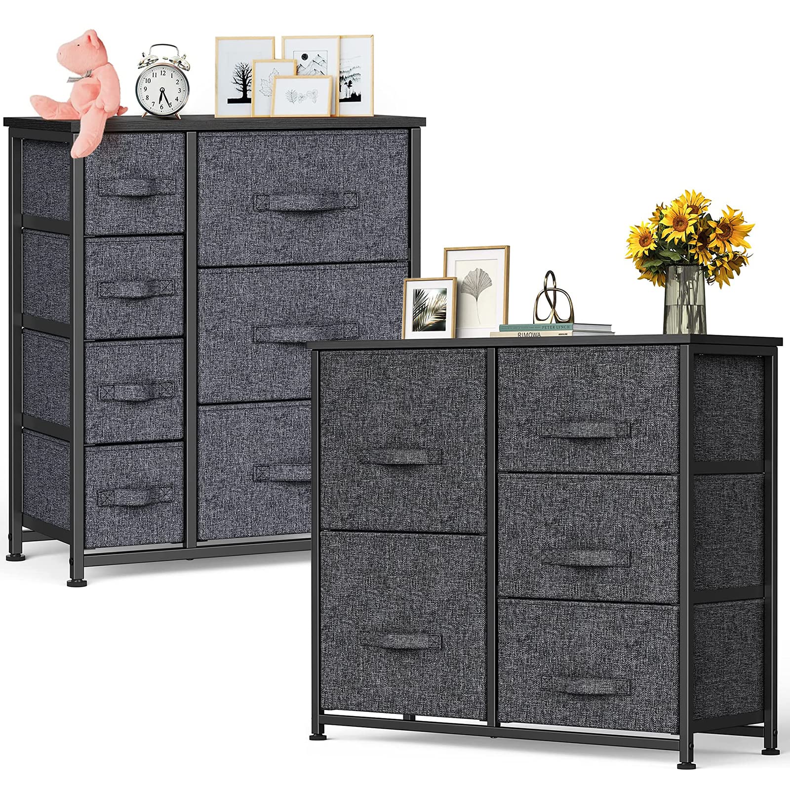 Pipishell 7-Drawer Fabric Dresser Storage Tower & 5-Drawer Fabric Dresser - Closet Organizer for Bedroom, Nursery, Dorm Room - Foldable Clothes Storage Solution for Small Spaces
