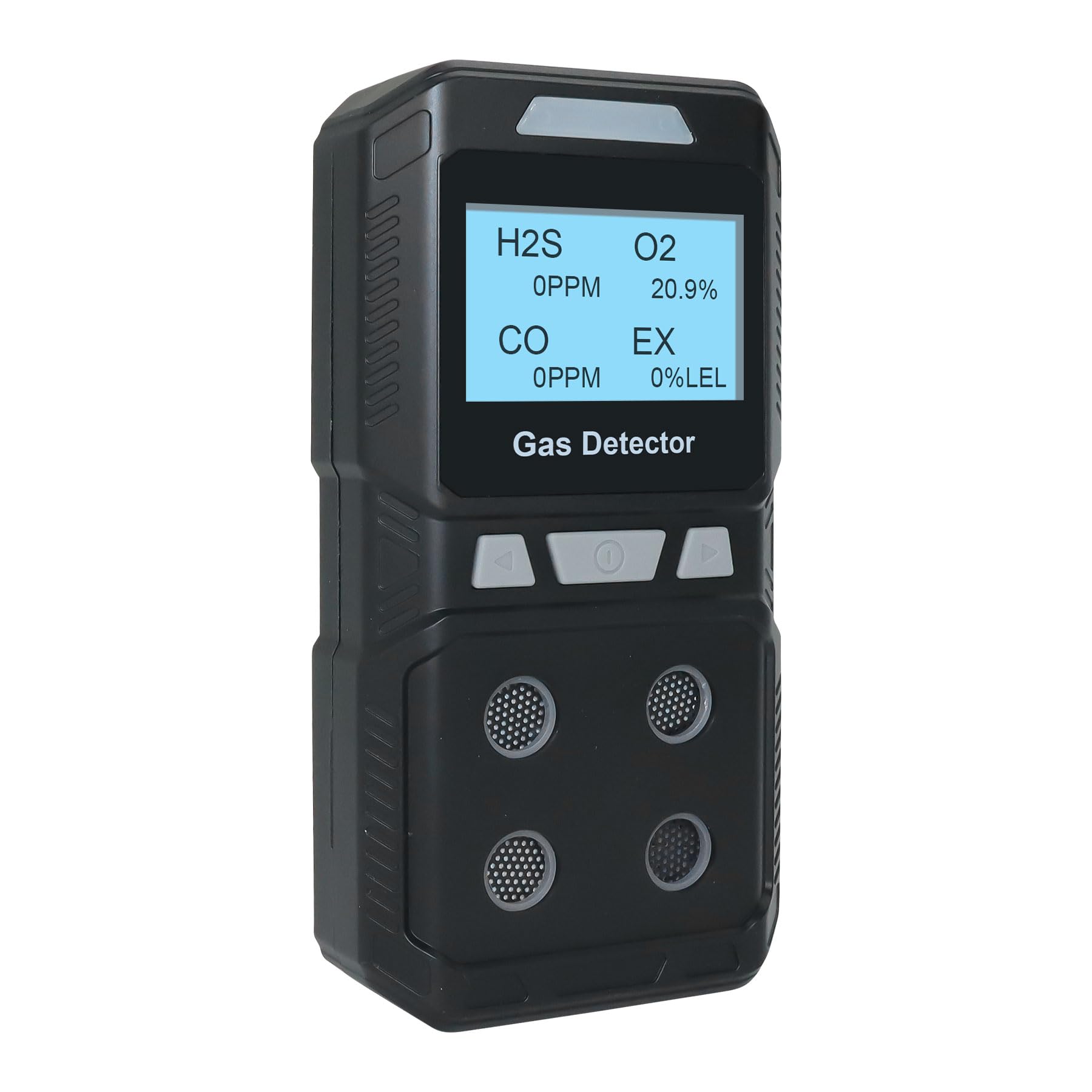 Portable 4-in-1 Gas Detector with Rechargeable Battery - H2S/O2/CO/EX Gas Leak Detector with Voice, Light & Vibration Alarms - Air Quality Monitor for Home, Industrial & Outdoor Safety Use