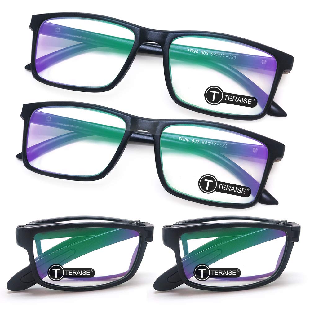 TERAISE 4-Pack Blue Light Blocking Reading Glasses - Anti Glare Computer Glasses for Men & Women, Foldable Lightweight Readers for Office, Reading & Screen Time