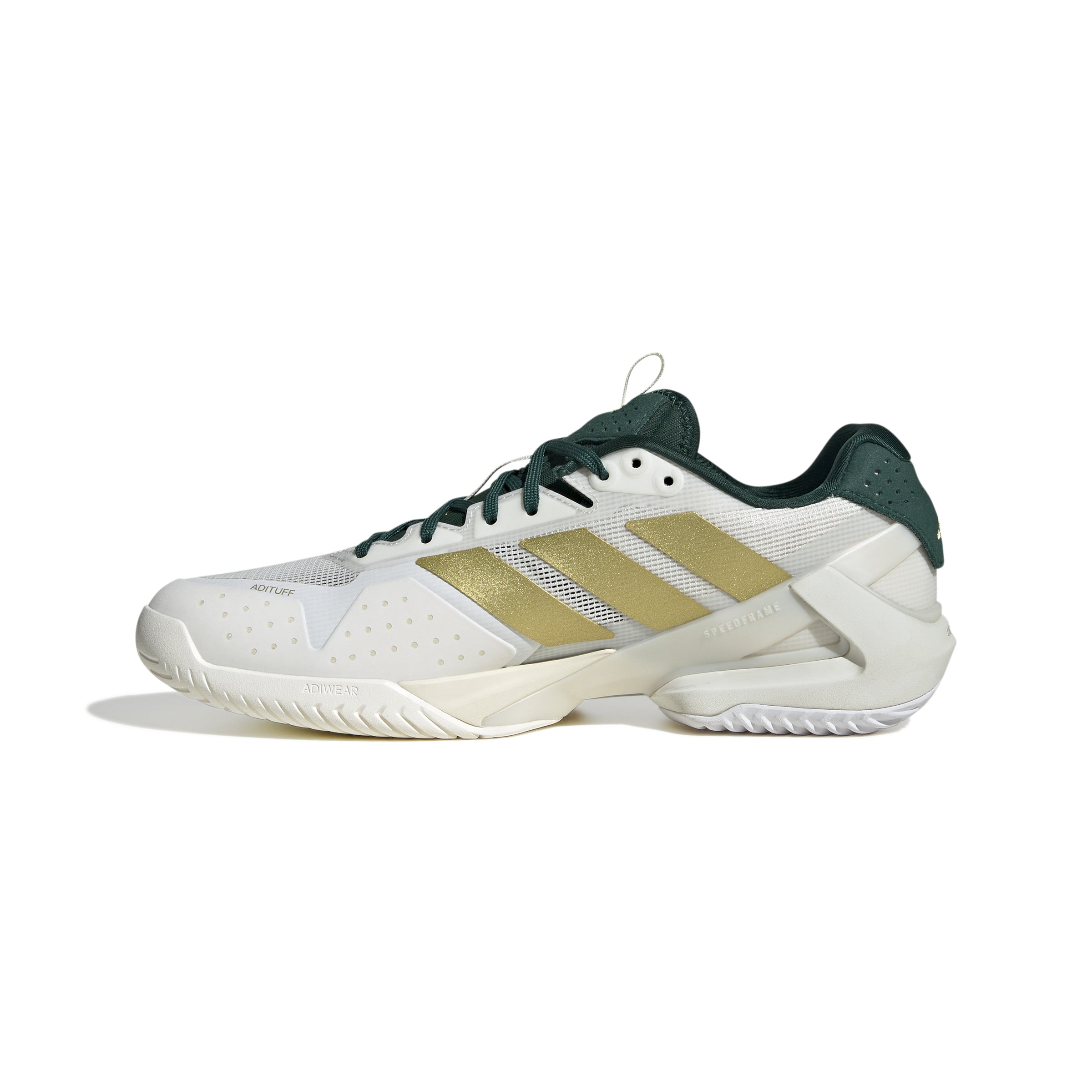 Adidas Adizero Ubersonic 5 Men's Tennis Shoes - White/Gold/Green | Lightweight Performance Court Shoes for Competitive Play & Training | Perfect for Hard Court Matches & Daily Practice