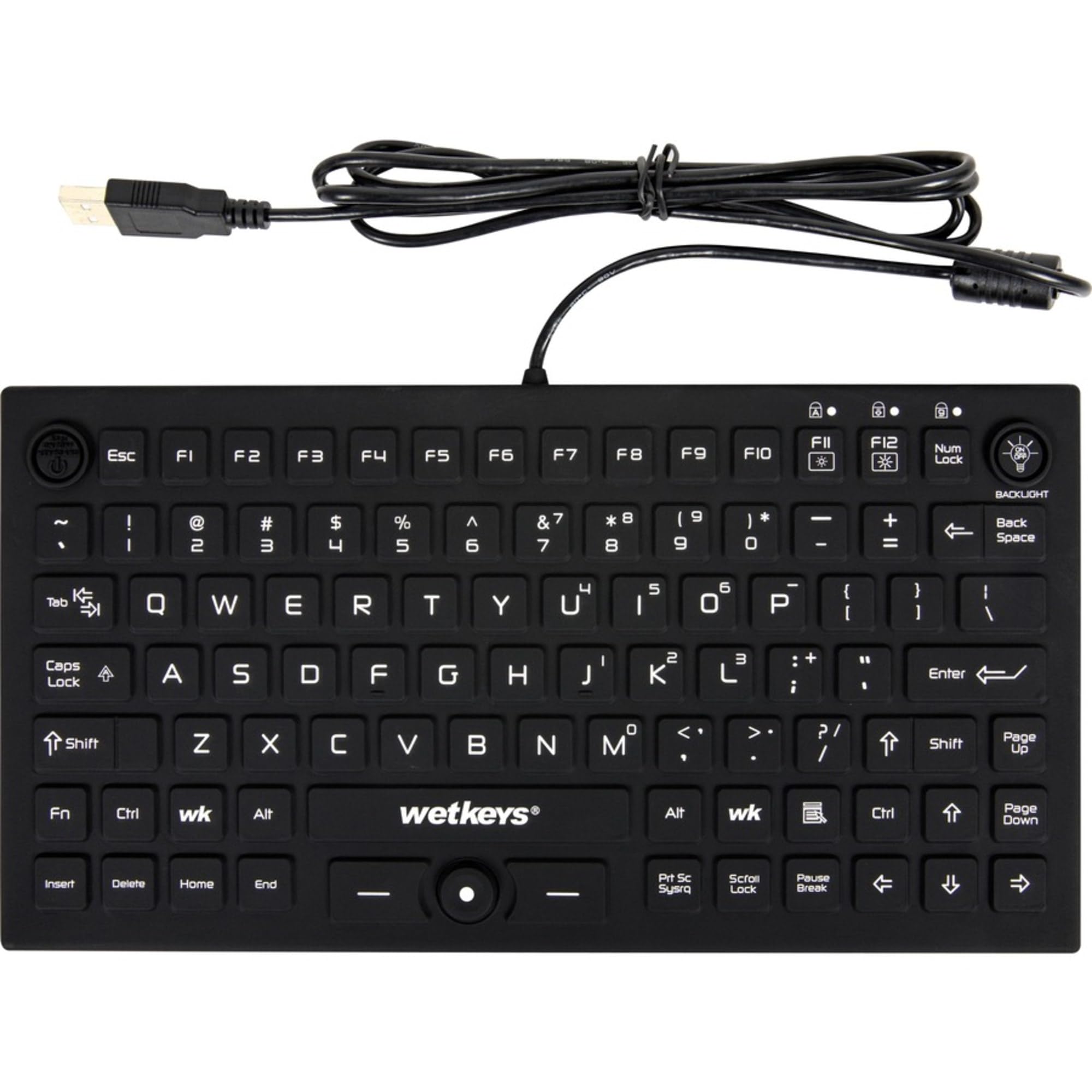 WetKeys Professional-Grade Waterproof Silicone Keyboard with Backlight & Touchpad | USB Wired Computer Keyboard for Office, Hospital, Industrial & Outdoor Use (Black, Mid-Size)