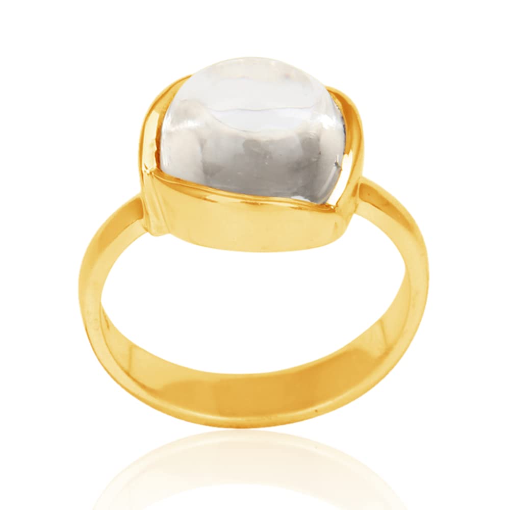 Clear Crystal Quartz Ring - Handmade Transparent Natural Gemstone Ring in Yellow Gold Plated or Sterling Silver - Perfect for Stacking, Everyday Wear & Spiritual Healing Jewelry