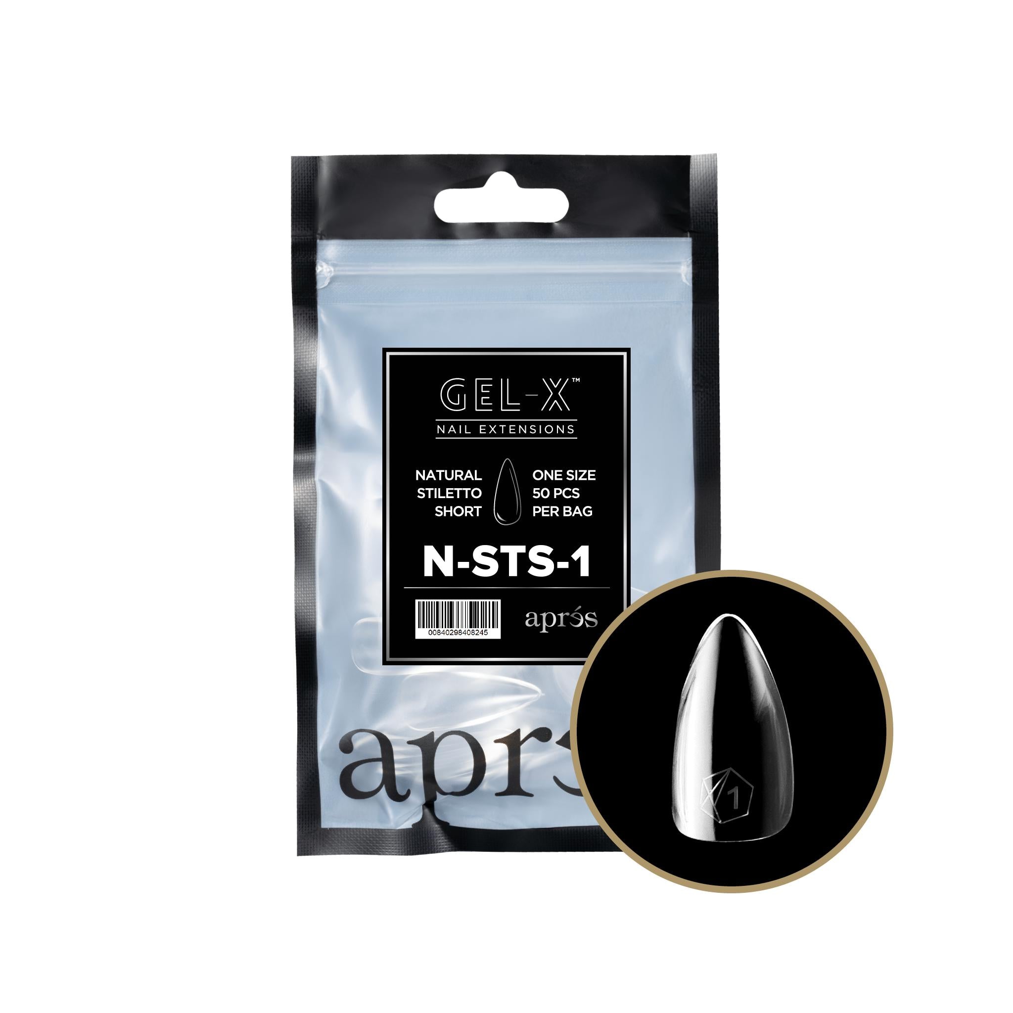Apres Gel X 2.0 Refill Bags - Natural Stiletto Short Size 1 (50 Pcs) | Professional Nail Extension Kit for Salon & Home Manicure | Perfect for DIY Nail Art & Special Occasions