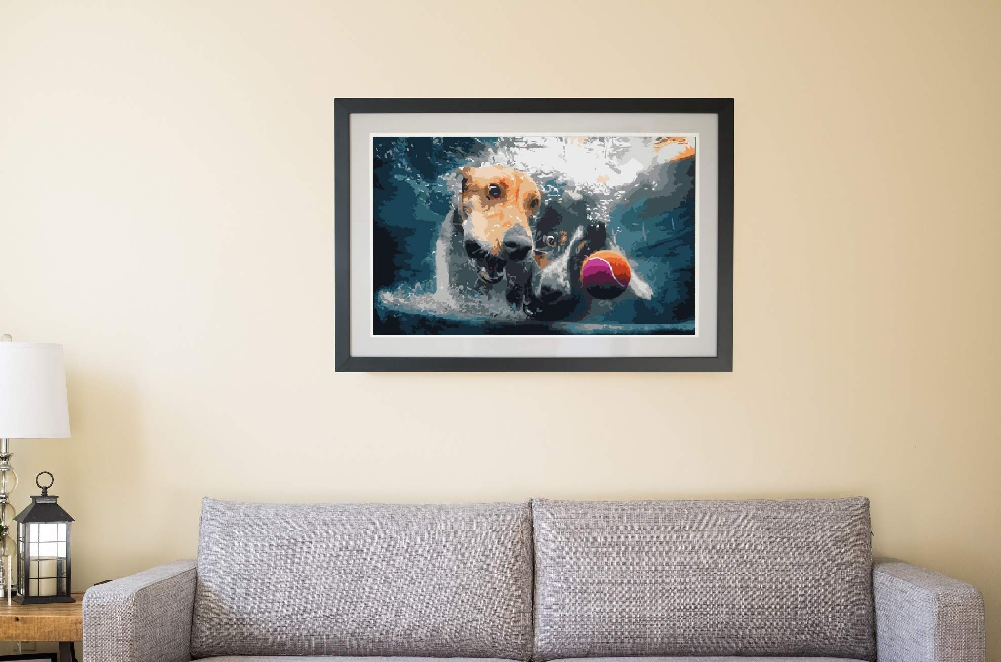 Underwater Dogs Paint by Numbers Kit for Adults & Kids - DIY Acrylic Painting with Brushes & Canvas - Beginner-Friendly Artist Photo Series | Perfect for Home Decor, Gifts, and Relaxation