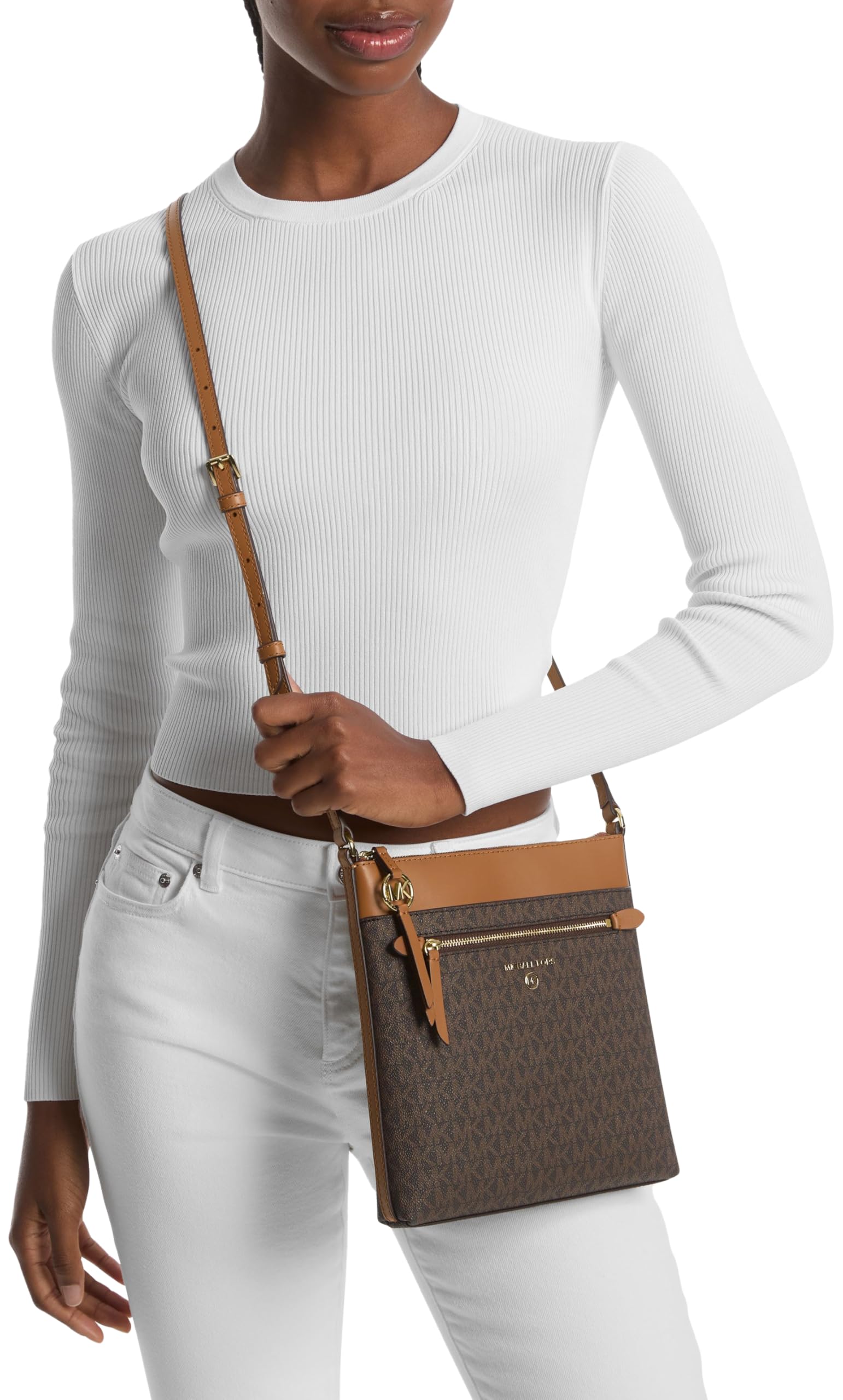 Michael Kors Jet Set Charm Small Flat Crossbody Bag for Women | Genuine Leather Shoulder Purse | Perfect for Everyday Use, Travel & Shopping