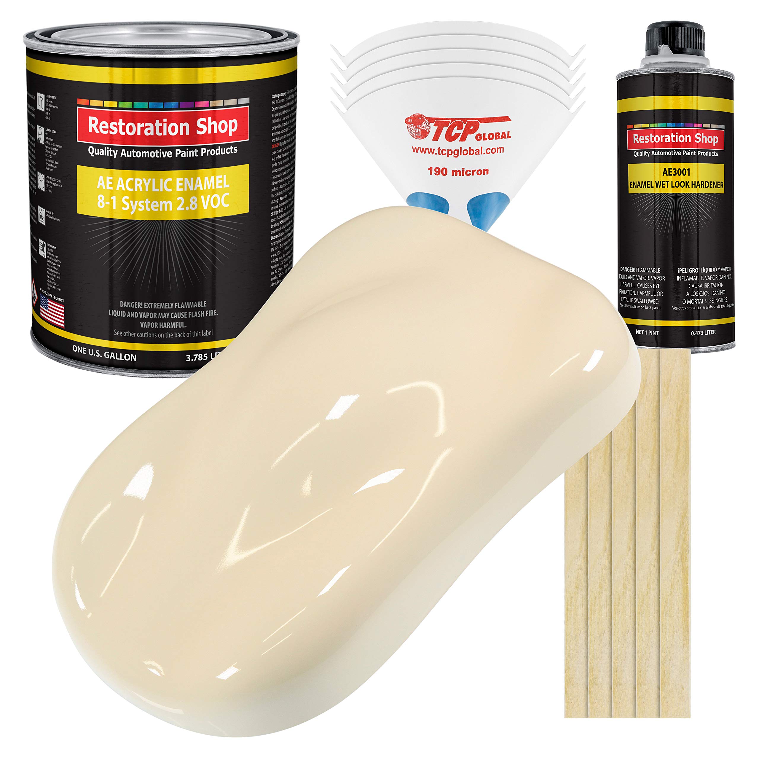 Restoration Shop - Wimbledon White Acrylic Enamel Auto Paint Gallon Kit - Professional Single Stage High Gloss Coating for Cars, Trucks & Equipment - 8:1 Mix Ratio, 2.8 VOC - Perfect for Classic Car Restoration & Automotive DIY Projects