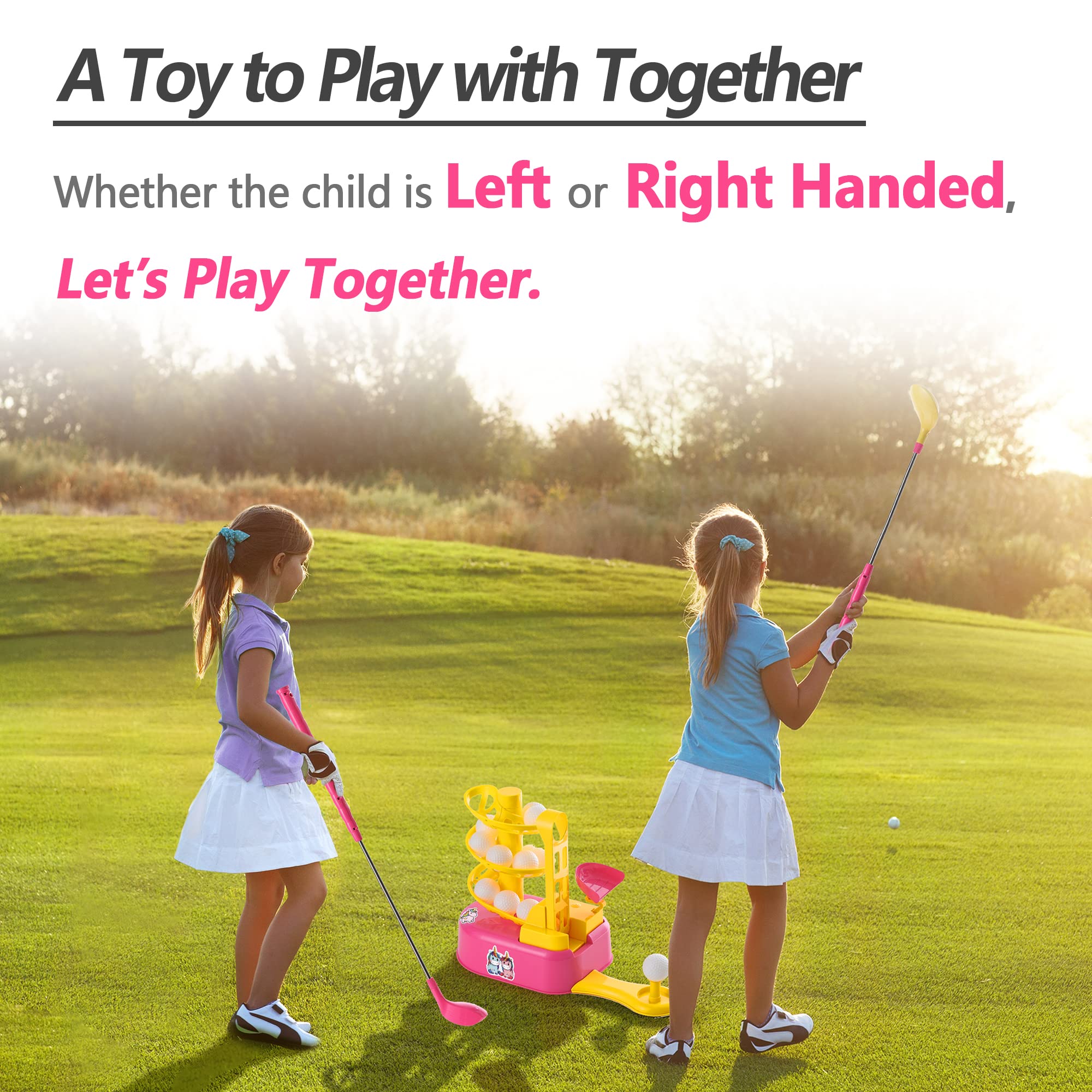 iPlay iLearn Pink Golf Toys Set for Girls & Boys - Adjustable Left & Right Handed Kids Golf Clubs - Outdoor Sports Toys for Ages 3-8 - Indoor/Backyard Golf Game - Active Exercise & Birthday Gift for Toddlers (Perfect for Backyard Play, Birthday Parties & Preschool Sports Activities)