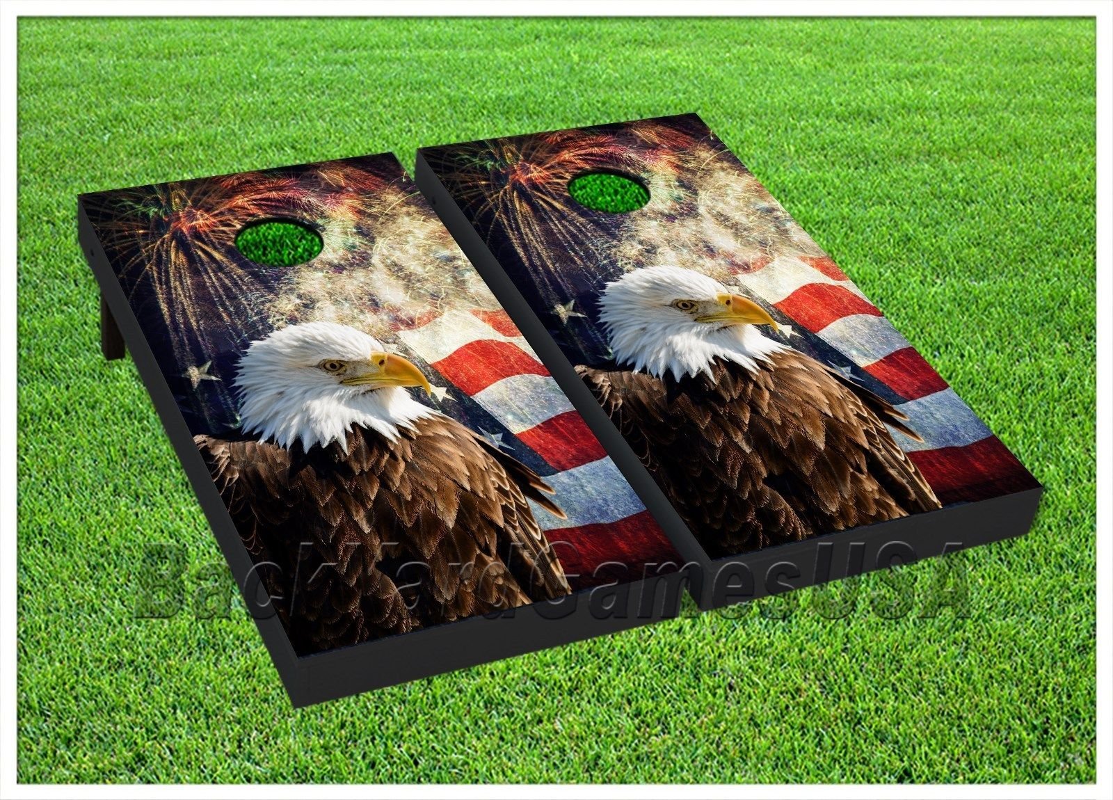 Premium Cornhole Boards Set with Bean Bags - American Eagle Flag Design for Outdoor Parties, Tailgating, and Backyard Fun - Includes 8 Bean Bags & Carrying Case