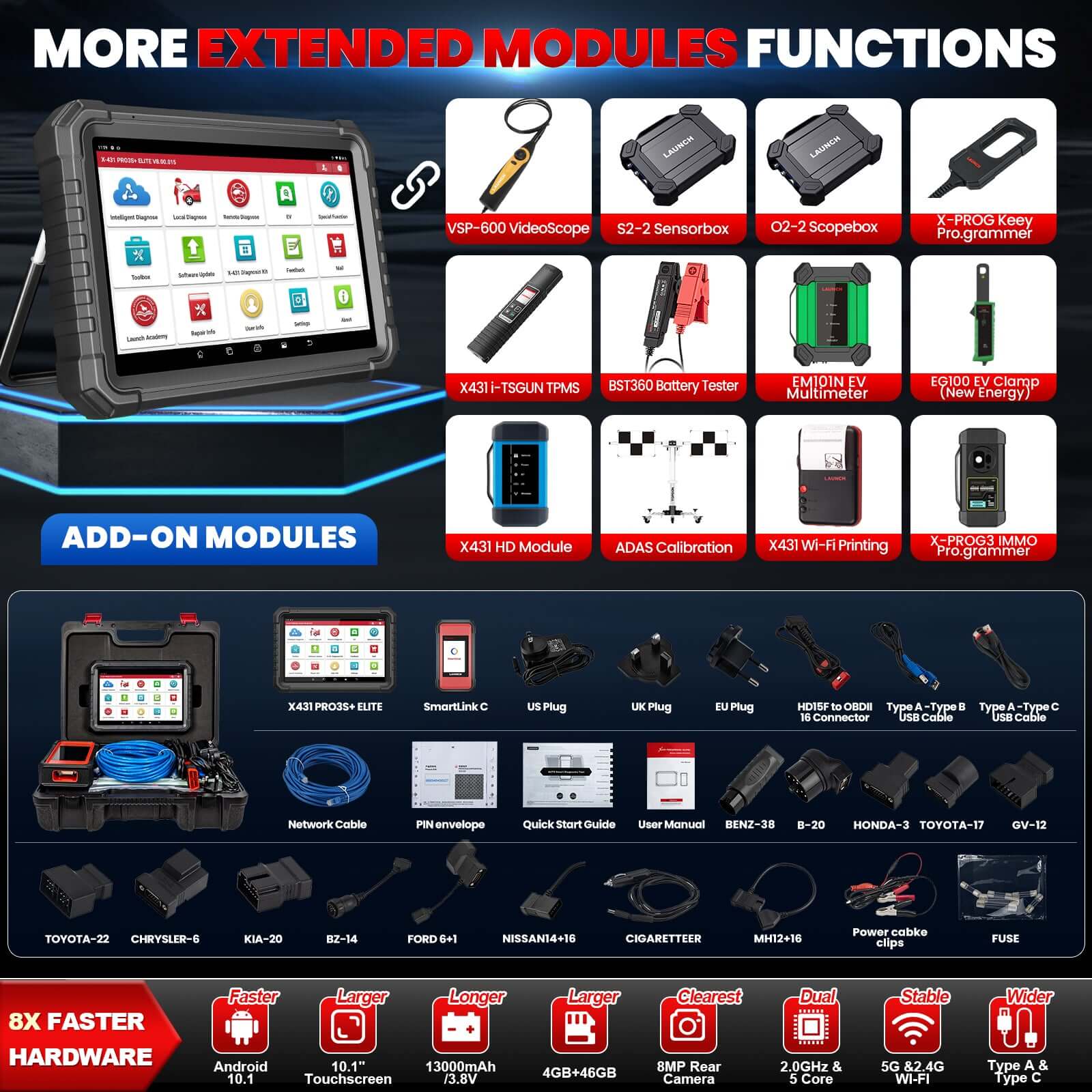 LAUNCH X431 PRO3S+ Elite SmartlinkC 2.0 - Professional Bi-Directional Diagnostic Scanner for Cars & HD Trucks with ECU Coding, J2534 Programming, and Topology Map - Perfect for Mechanics, Auto Shops, and Fleet Maintenance