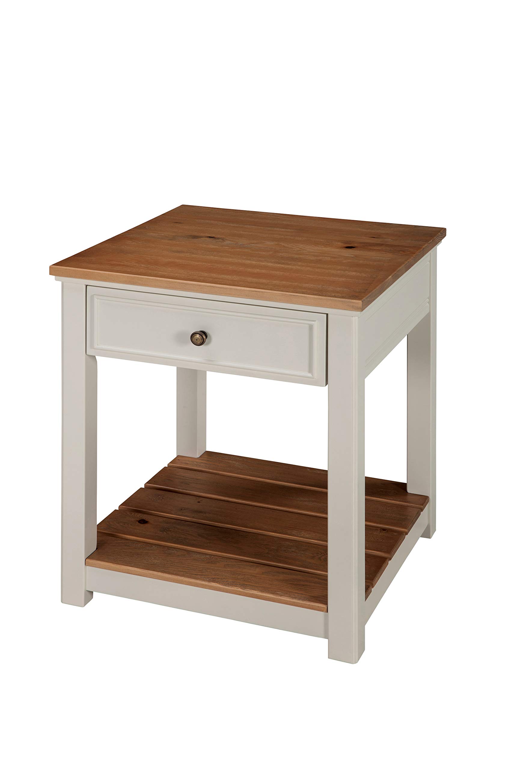 Savannah 1-Drawer End Table - Ivory with Natural Wood Top - 21