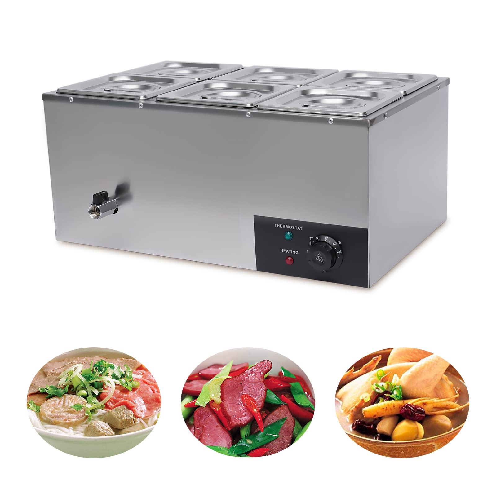 110V 6-Pan Commercial Food Warmer - 600W Electric Buffet Server with Temperature Control, Stainless Steel Countertop Soup & Food Heater for Canteen, Buffet, and Catering Events - Perfect for Restaurants, Cafeterias, and Banquet Serving