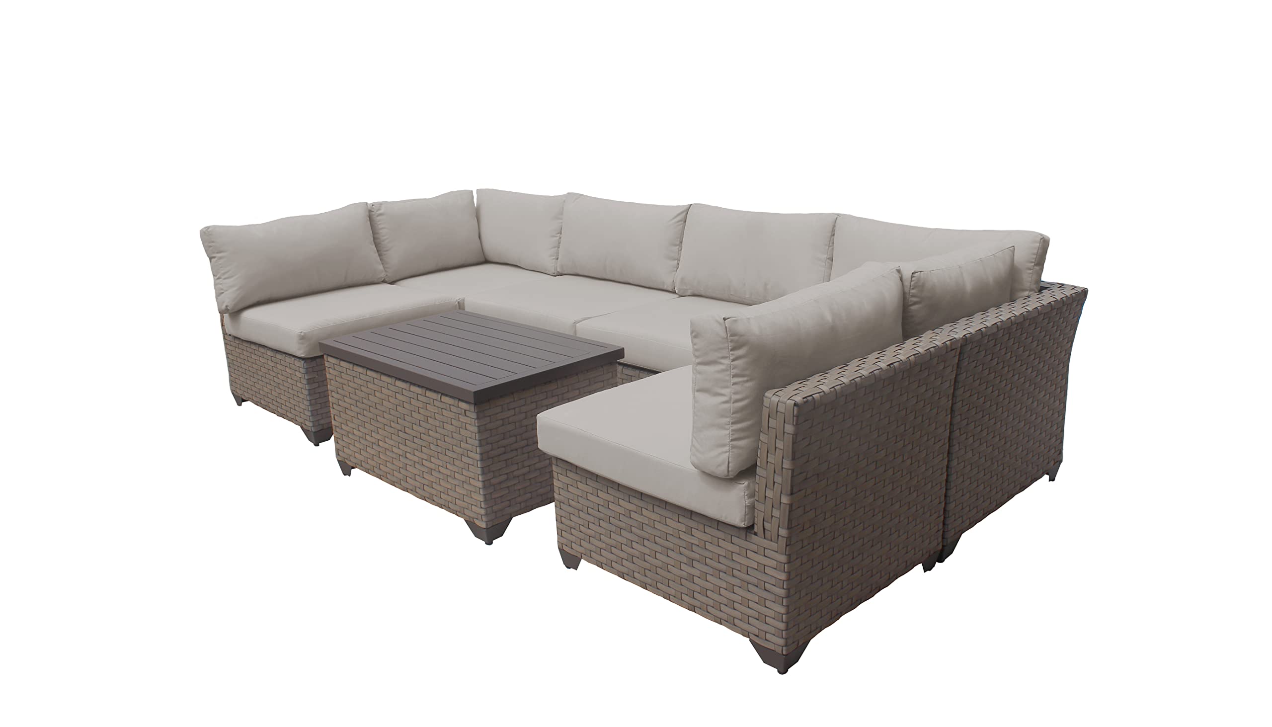 TK Classics Monterey 7-Piece Outdoor Wicker Patio Furniture Set - All-Weather Rattan Sofa Sectional with Coffee Table - Beige - Perfect for Backyard, Garden, Poolside & Patio Relaxation